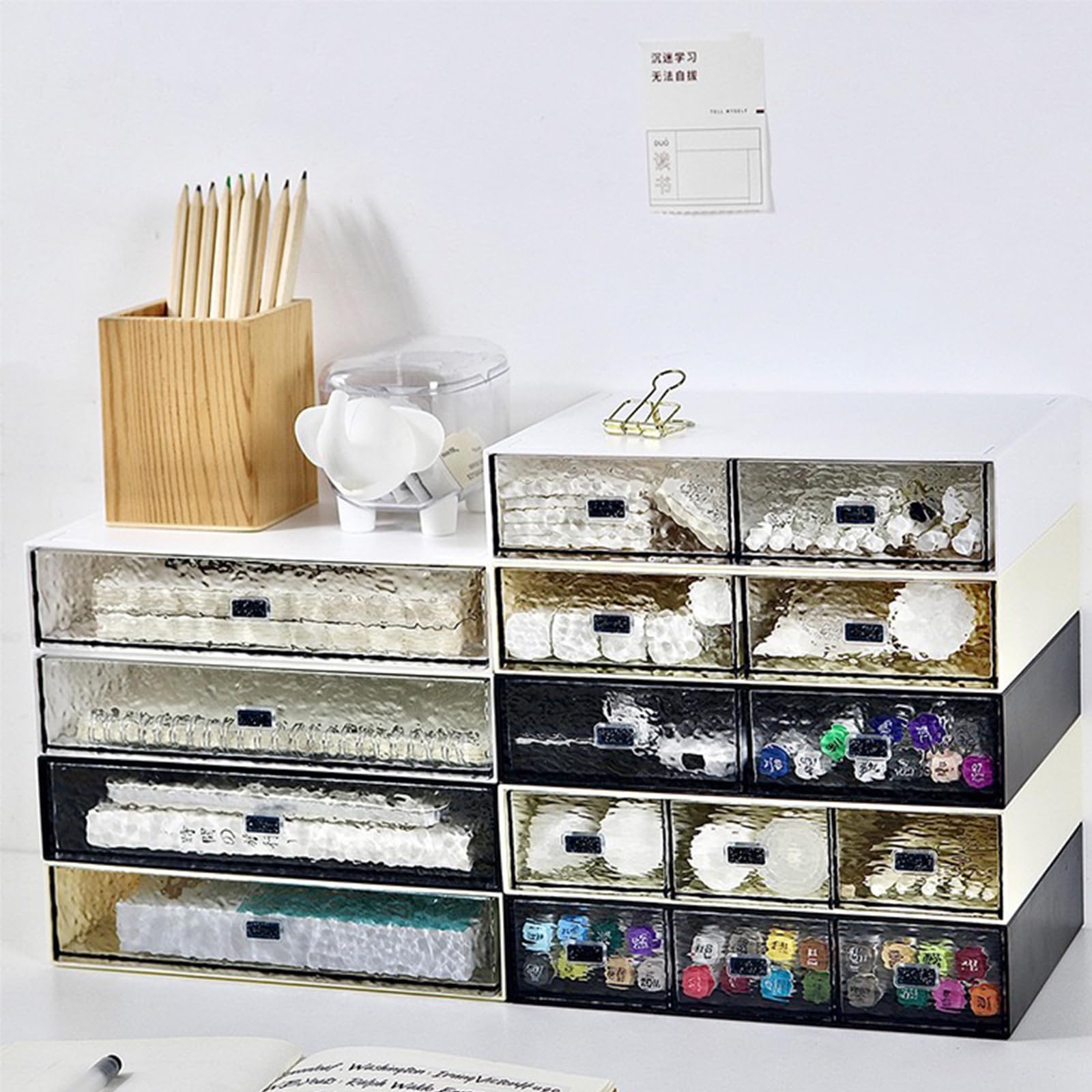 Cajones de escritorio, cajones de plástico apilables, artículos de papelería y suministros de oficina (blanco1, 3 cajones)
