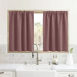 RYB HOME Small Window Curtains for Kitchen, Thermal Insulated Privacy Shades for Bedroom Basement Bathroom Door Half Window Tiers, Width 34 x Length 36 inch, 2 Panels, Dusty Rose