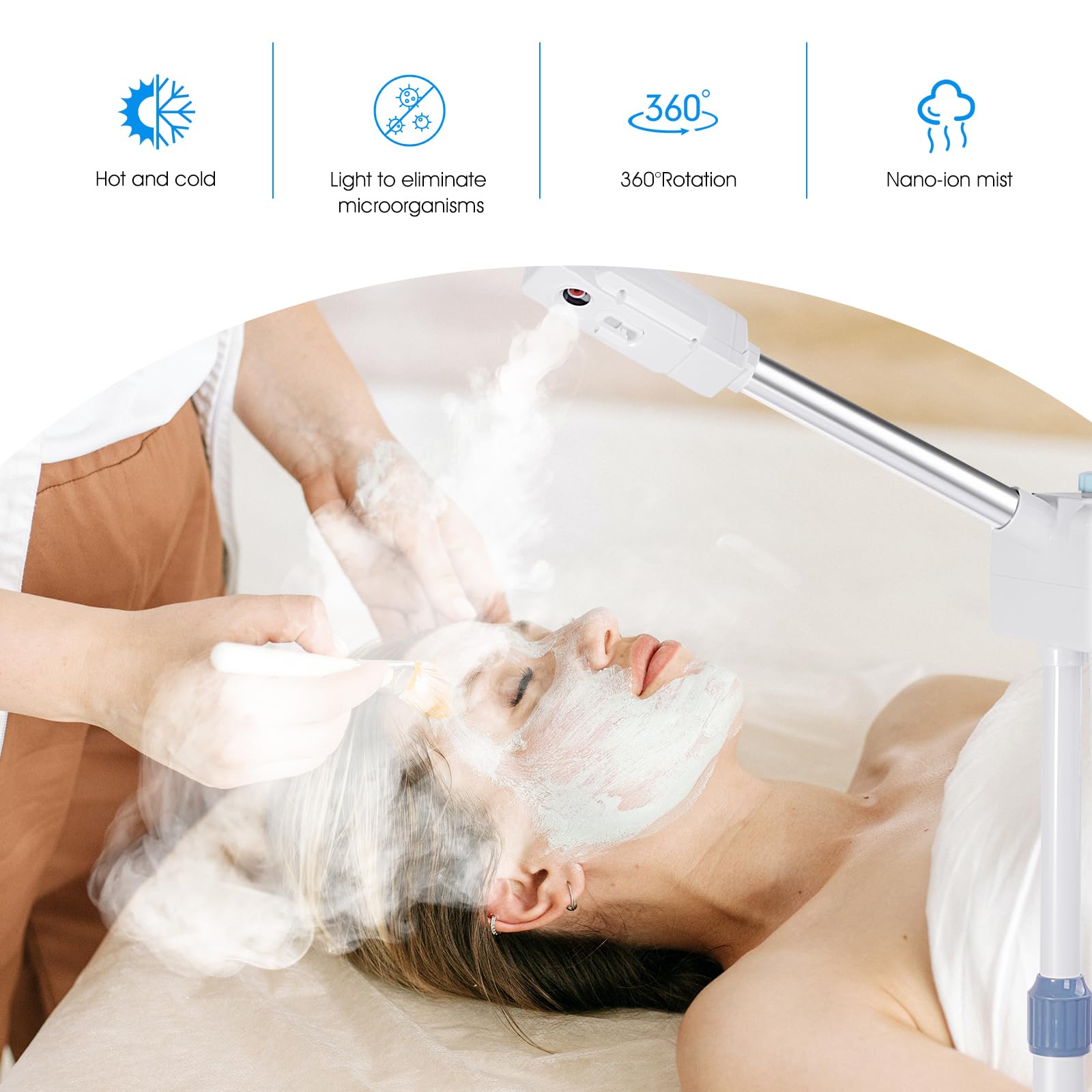 Vapore Viso Verticale Sauna Viso Pulitore Pori Vapore Macchina Spa Umidificatore Bellezza Caldo e Freddo Vapore Viso Idratante Stand per Spa, Salone e Casa
