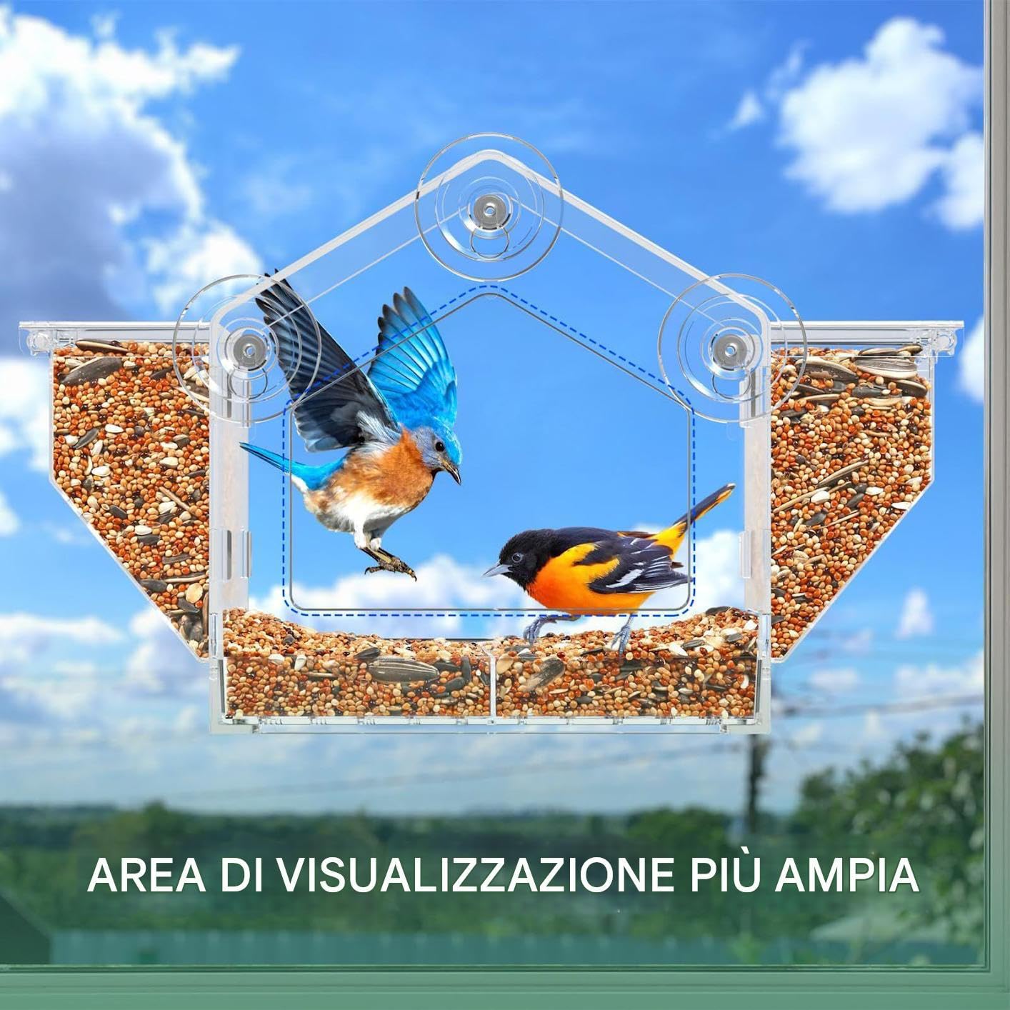 Mangiatoia esterna in plastica trasparente per gabbia uccelli