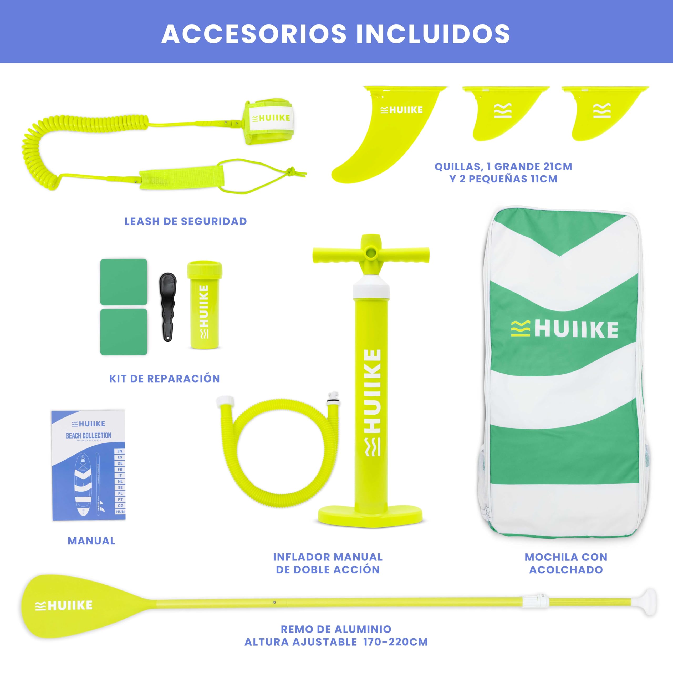 HUIIKE Tabla Paddle Surf Hinchable con Accesorios Incluidos, Remo, Quillas, Inflador. Stand Up Paddle Board Gran Estabilidad y Resistencia. 305 x 84 x 15 cm, Soporta hasta 130 kg — view 3