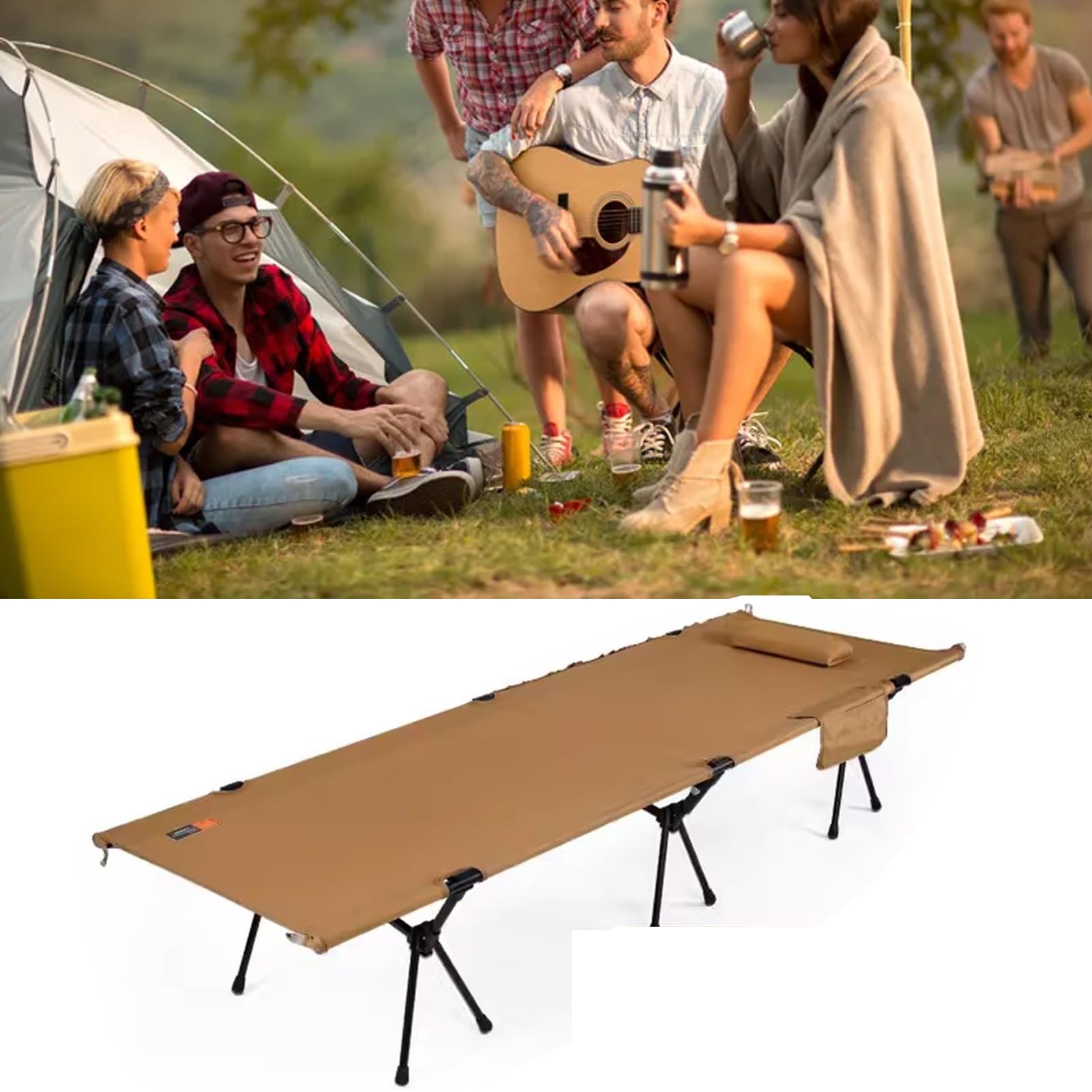 Faltende Campingbetten für Erwachsene, festes Lagerbett mit extra Dicker Matratze, Starke dickere Rohre Schlafbett für Reisebüro im Freien(Brass)
