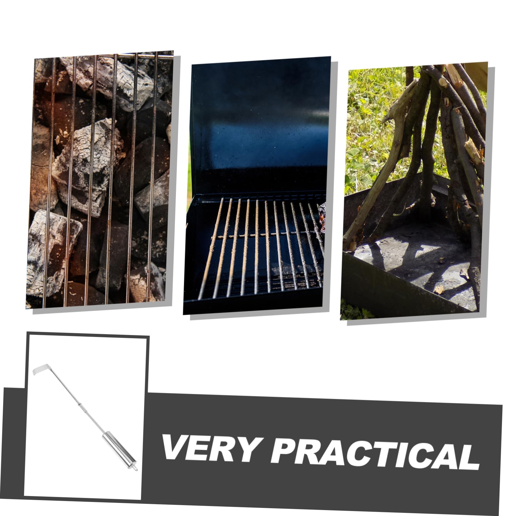 PRETYZOOM Stainless Steel Grill Ash Rake for Outdoor Grill Cleaner Ash Cleaner for Charcoal Grill Fireplace Scraper BBQ Ash Tool