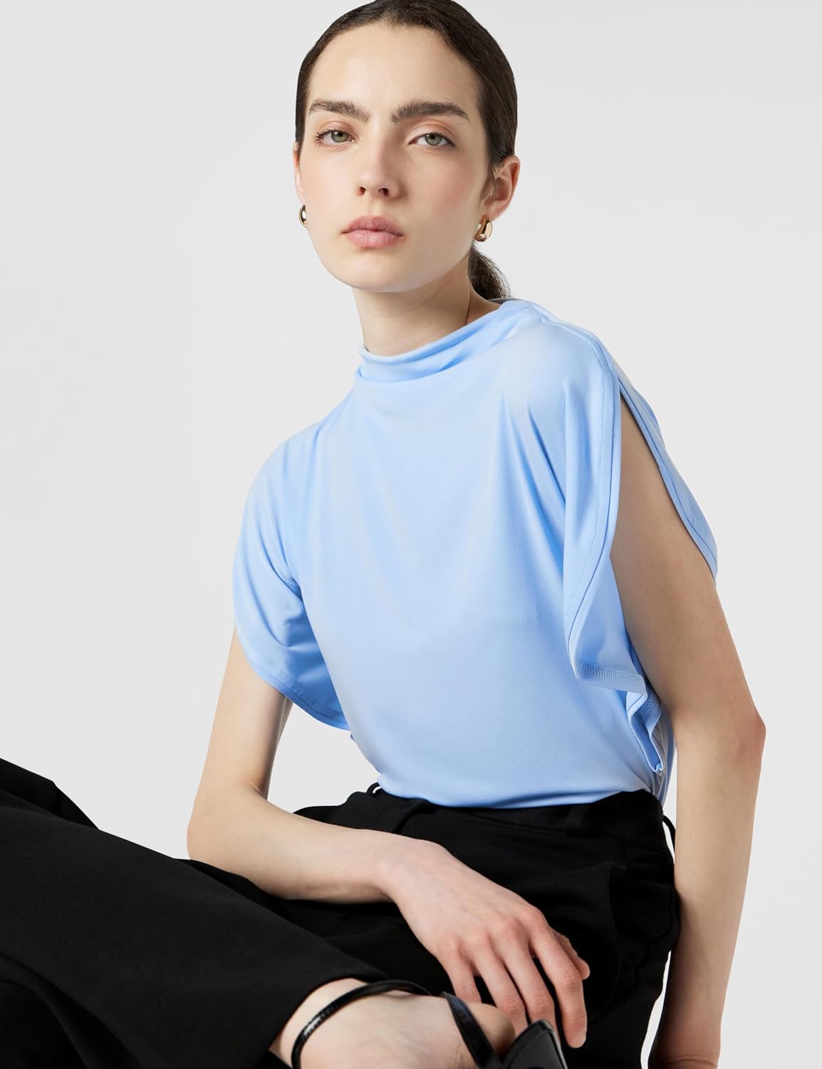 Halston Women's Short Butterfly Sleeve Mock Neck Knit Top