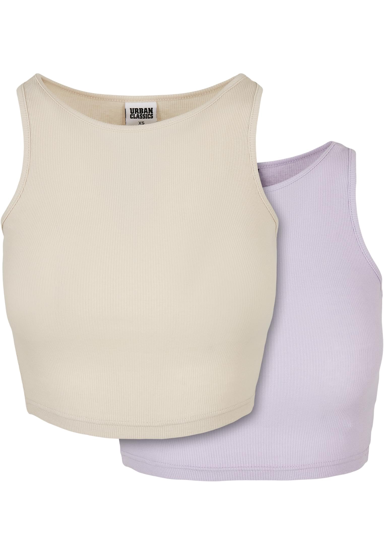 Urban Classics Women's Ladies Cropped Rib Top 2-Pack T-Shirt, Softseagrass+Lilac, XS