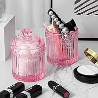 Vista 6 de rejomiik Paquete de 2 tarros de vidrio con tapas para boticario, accesorios de baño, organizadores de tocador y contenedor de almacenamiento de Rosa