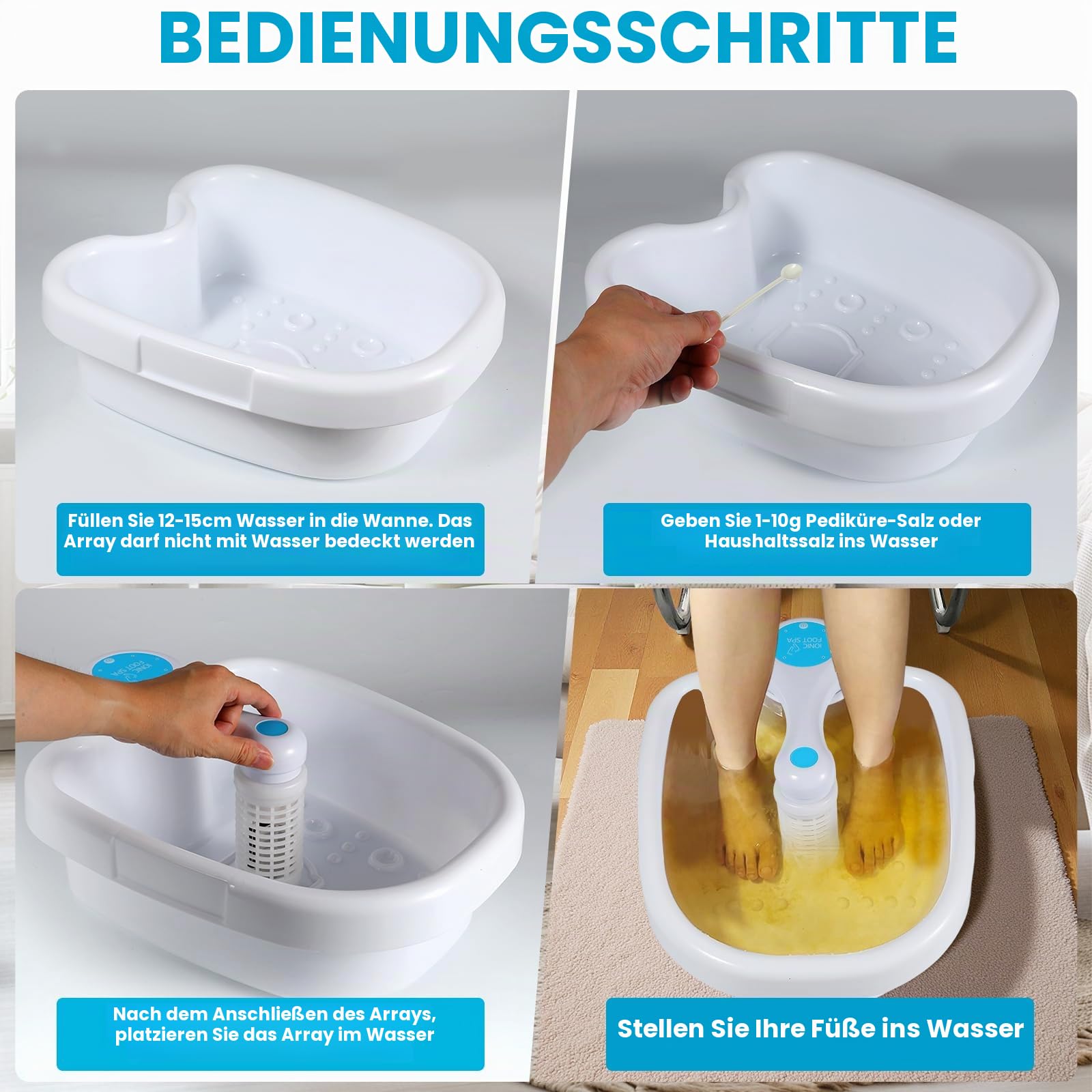 Ionen Fußbad Detox mit Fußsensor, Tragbar Elektrolyse Fußbad Entgiftung Set, Faltbare Fußbadewanne mit Komplett-Zubehör für zu Hause & Reisen, Professionell Fußpflege
