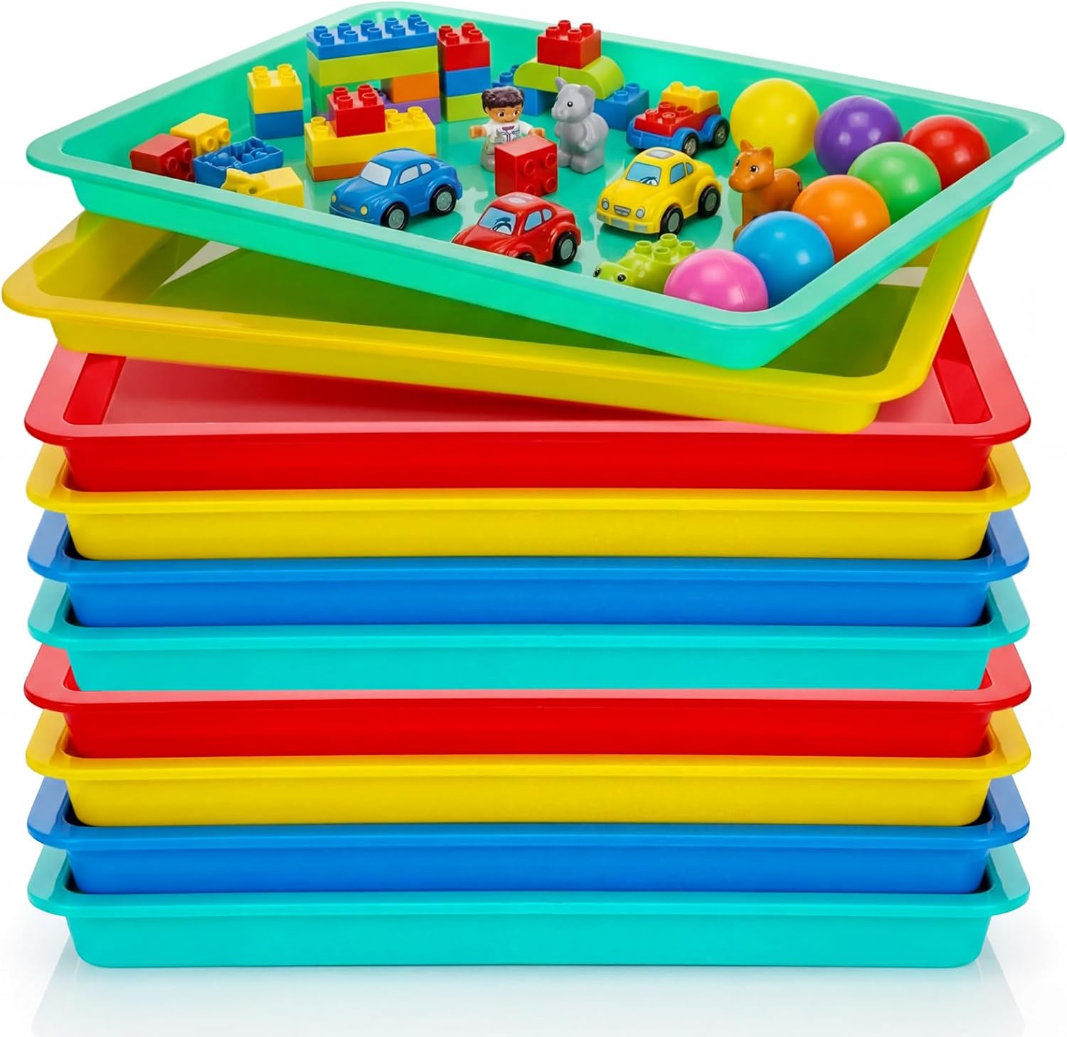 Remerry 24 Pcs Plastic Art Trays Stackable Activity Crafts Classroom Sand Trays Sensory Paint Organizer for Kids DIY Beads Jewelry Painting Projects School Favor (13.4 x 10 Inch,Rainbow Color)