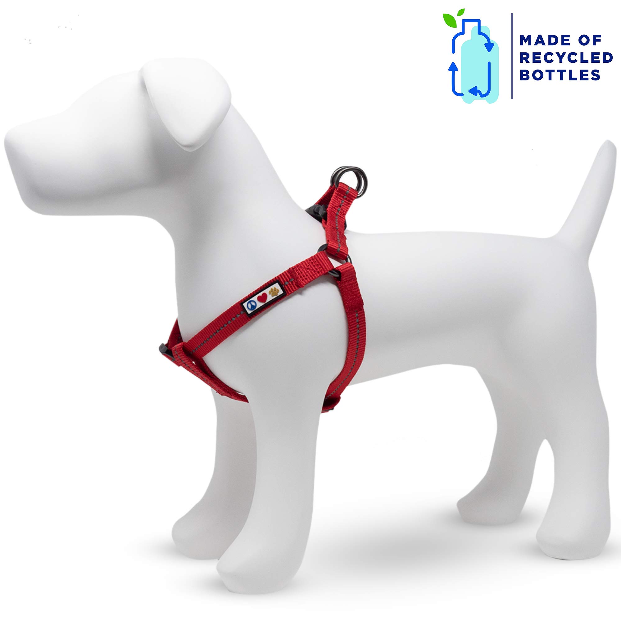 Pawtitas Recycled Dog Harness with Reflective Stitched a Puppy Harness Made from Plastic Bottles Collected from Oceans Small Red Chilli