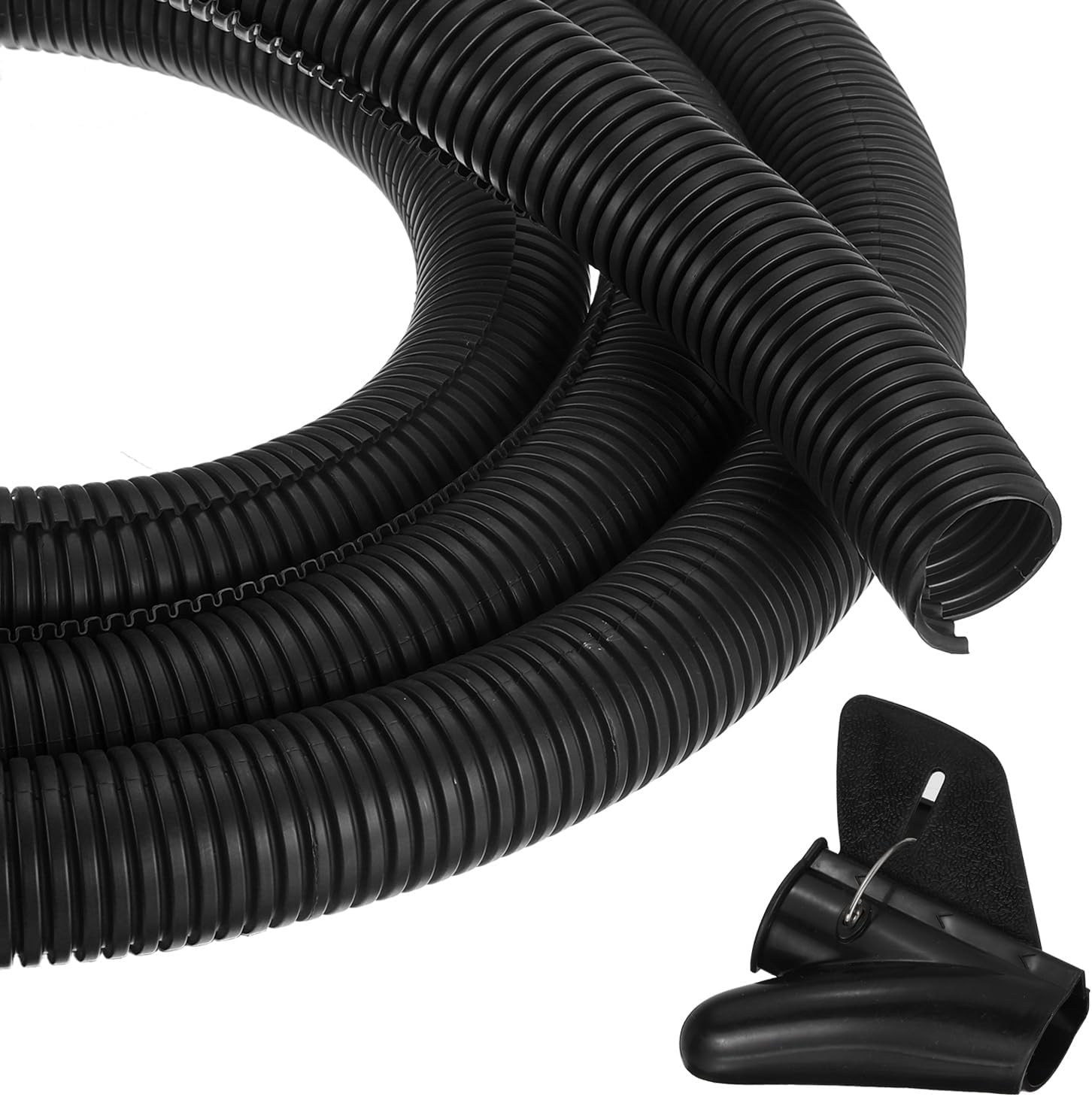 MECCANIXITY 1 1/4 Inch 20ft Split Wire Loom Tubing, Flexible Cord Protectors with Installation Tool Cable Management Sleeve Conduits Cover for Office Home Electrical Automotive Wires, Black