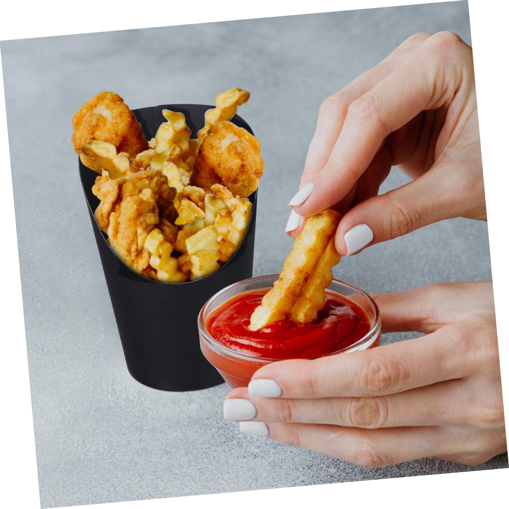 Papier Snackbecher Große Kapazität 100 Stück 14oz Schwarze mit schrägem Öffnungsdesign Einwegbecher für Food Trucks und Partys