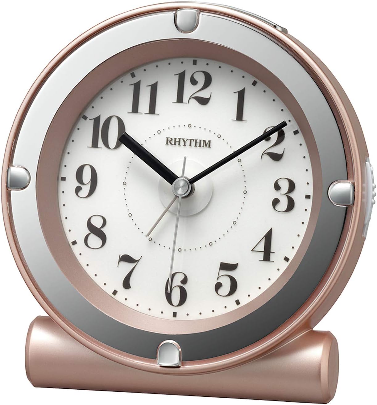 RHYTHM 8RE679SR19 Alarm Clock, Electronic Sound, Continuous Second Hand, Light, Silver, 4.9 x 4.7 x 3.0 inches (12.4 x 12 x 7.5 cm)