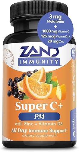 Zand Immunity Super C+ PM, Soporte Inmunológico Noche Plus Melatonina, 1000 mg PureWay-C Vitamina C, Zinc, D3 y Saúco, Absorción Mejorada - 60