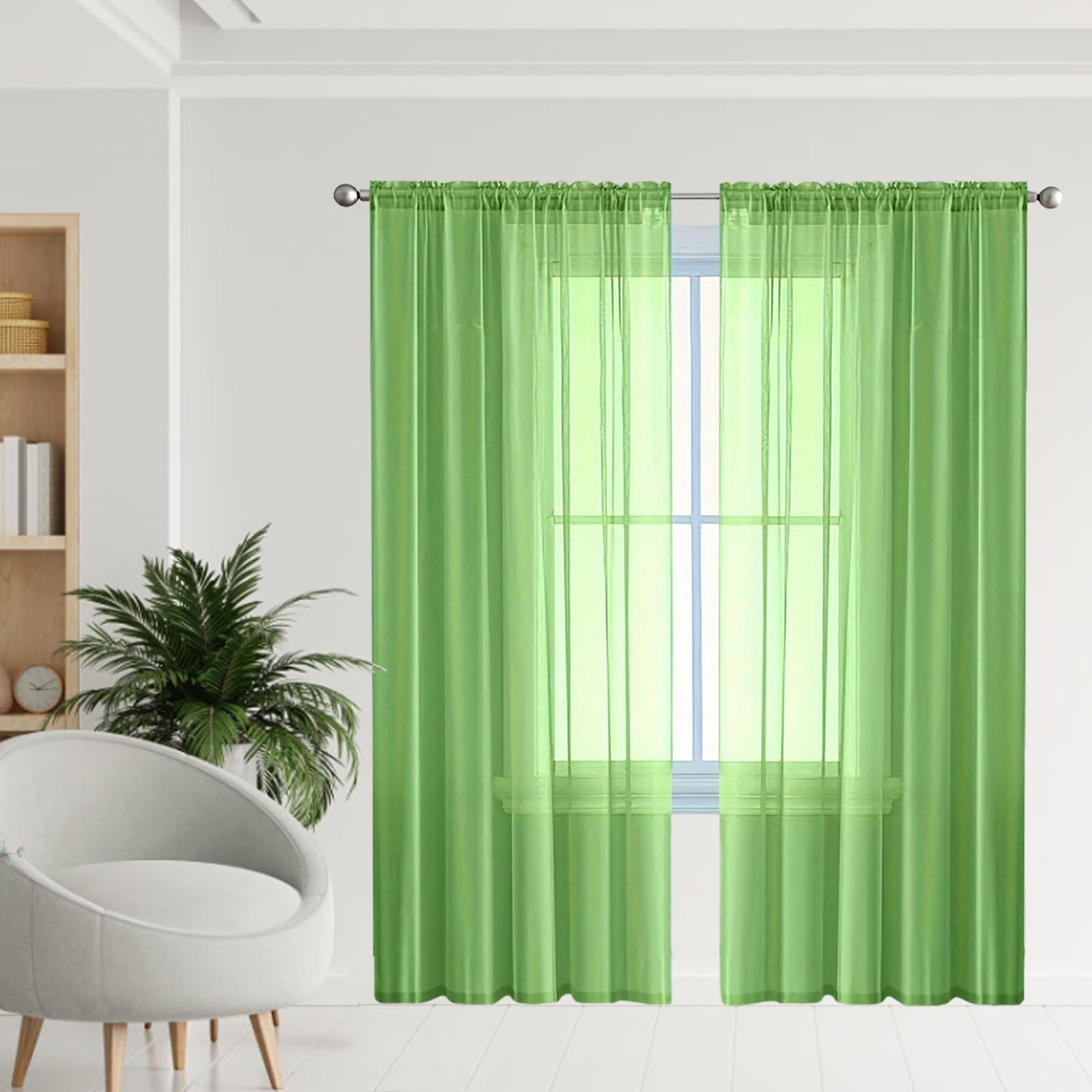 2 sztuki woalowych zasłon 190 x 230 cm, półprzezroczyste, nowoczesne zasłony do salonu dla dzieci / dorosłych, zielone dekoracje okienne do wnętrz, elegancka dekoracja domu, 2 sztuki
