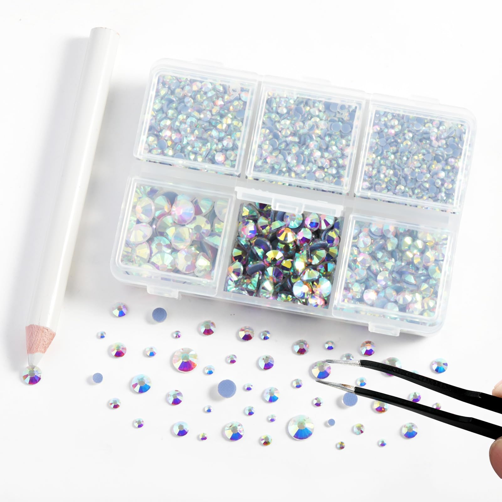 4000 Strass Termoadesivi Hotfix - 6 Misure Miste Con Matita Cera E Pinzette, Per Abbigliamento E Artigianato - Foto 11
