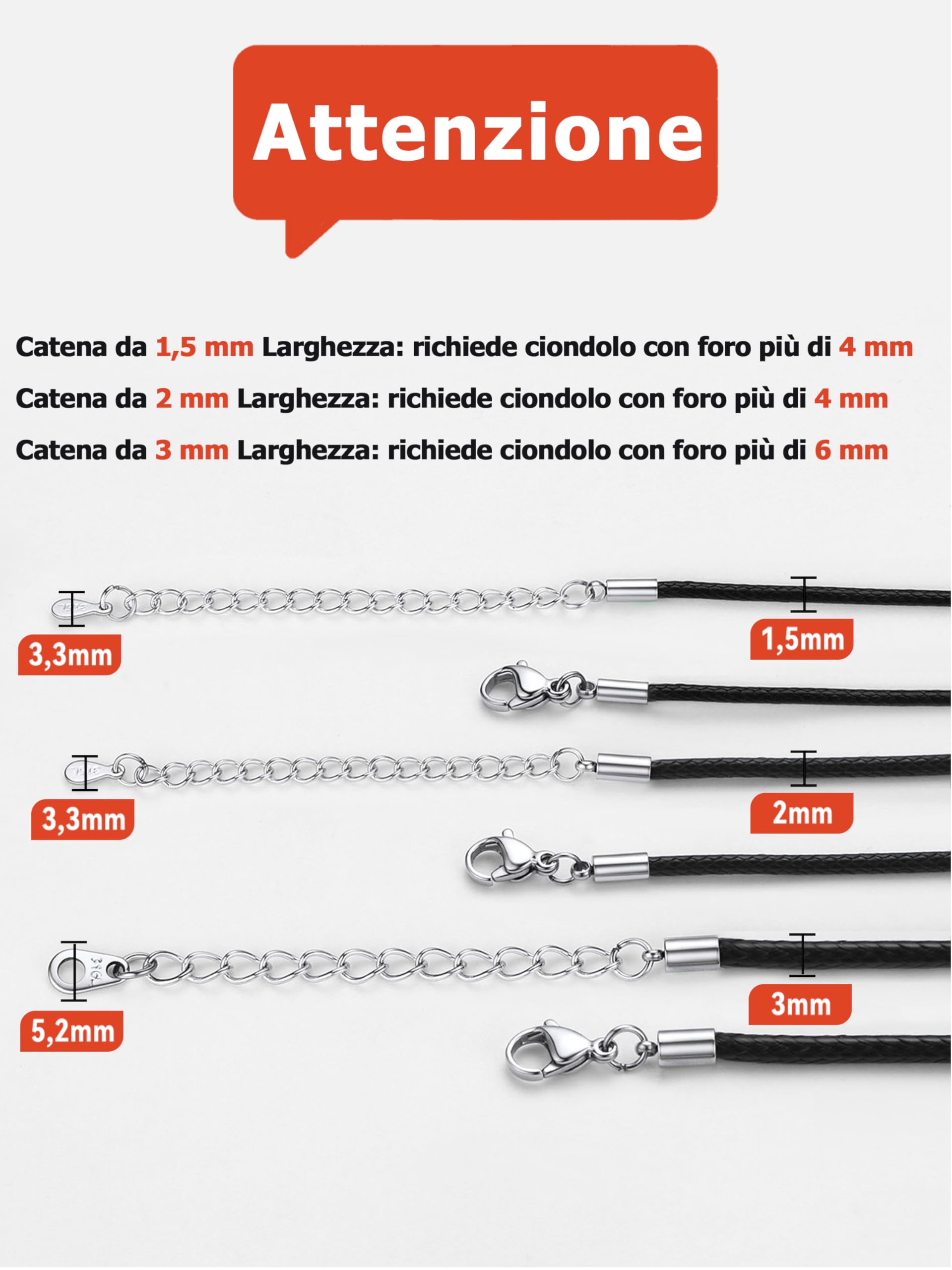 FaithHeart Catenina Uomo Cordino per Collane Larghezza 1.5/2/3MM Cordina in Cuoio Solido Accessori per Ciondolo Impermeabile Resistente al Sudore