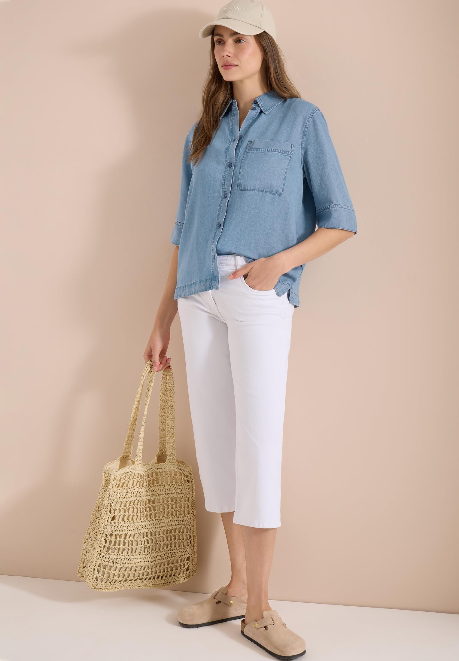 Cecil Kurzarm Hemdbluse im Denim-Look