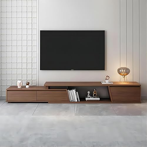 homary TV Stands for Living Room, Walnut Extendable TV Console Table, Minimalist Rectangle Entertainment Center with 3 Drawers Up to 110" (Extendable: 70.9”W-110.2”W)