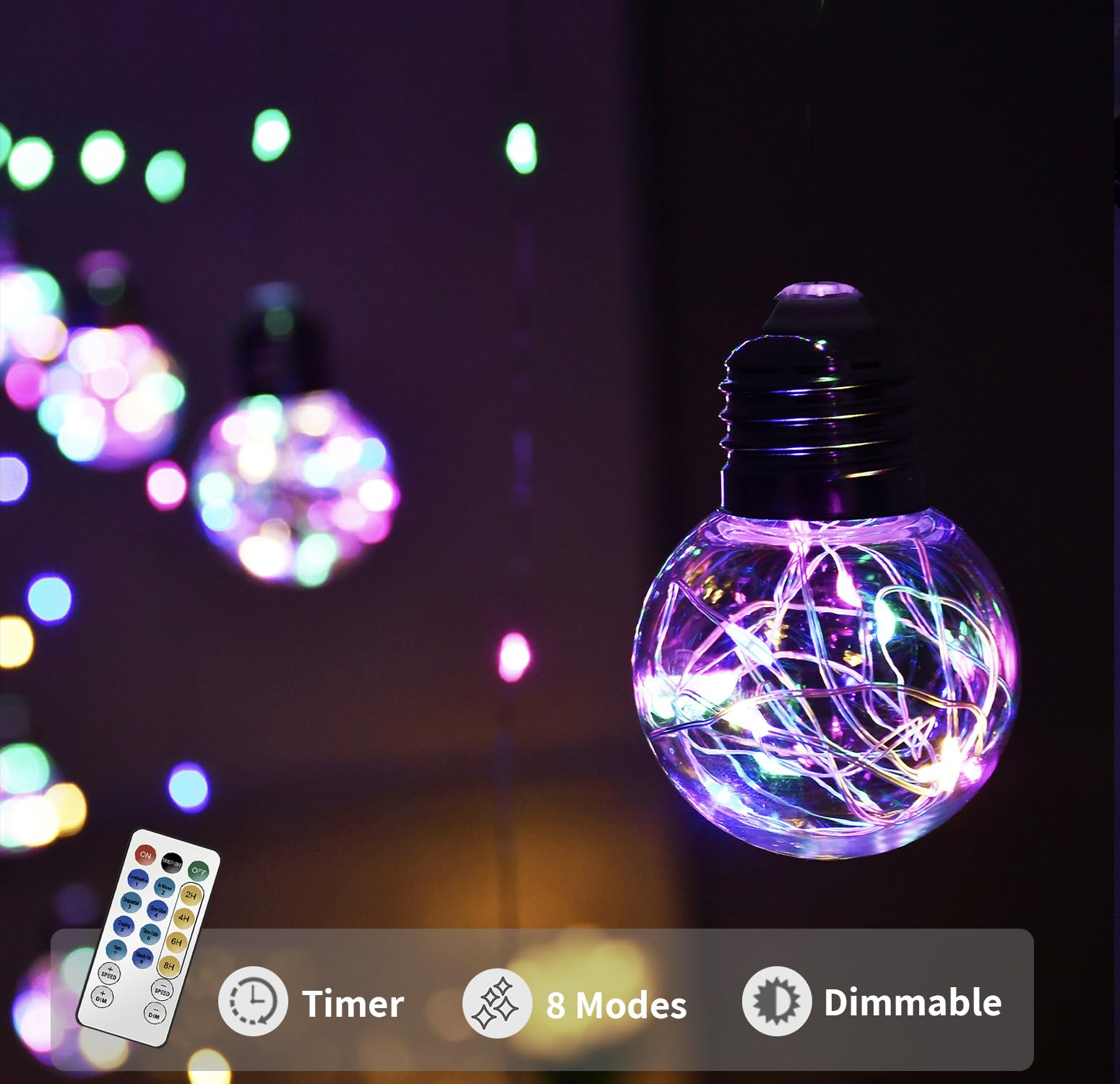 YOLIGHT Wishing Ball Vorhang Lichter 200 LED Fenster Vorhang Lichterkette mit Fernbedienung, USB batteriebetrieben Twinkle Globe Lichterkette für Hochzeit, Party, Schlafzimmer, Weihnachtsdekoration