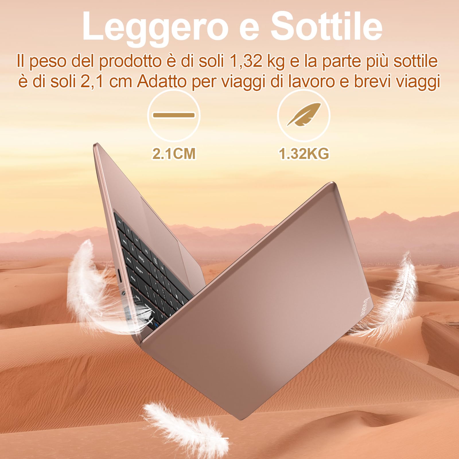 bvate PC Portatile Win 11 Computer 14 Pollici Notebook 6GB+256GB Supporta l' espansione 1TB SSD 2.4G+5G 1080P con mouse senza fili & & Film in lingua siliconica per tastiera(Italiana)-Oro rosa