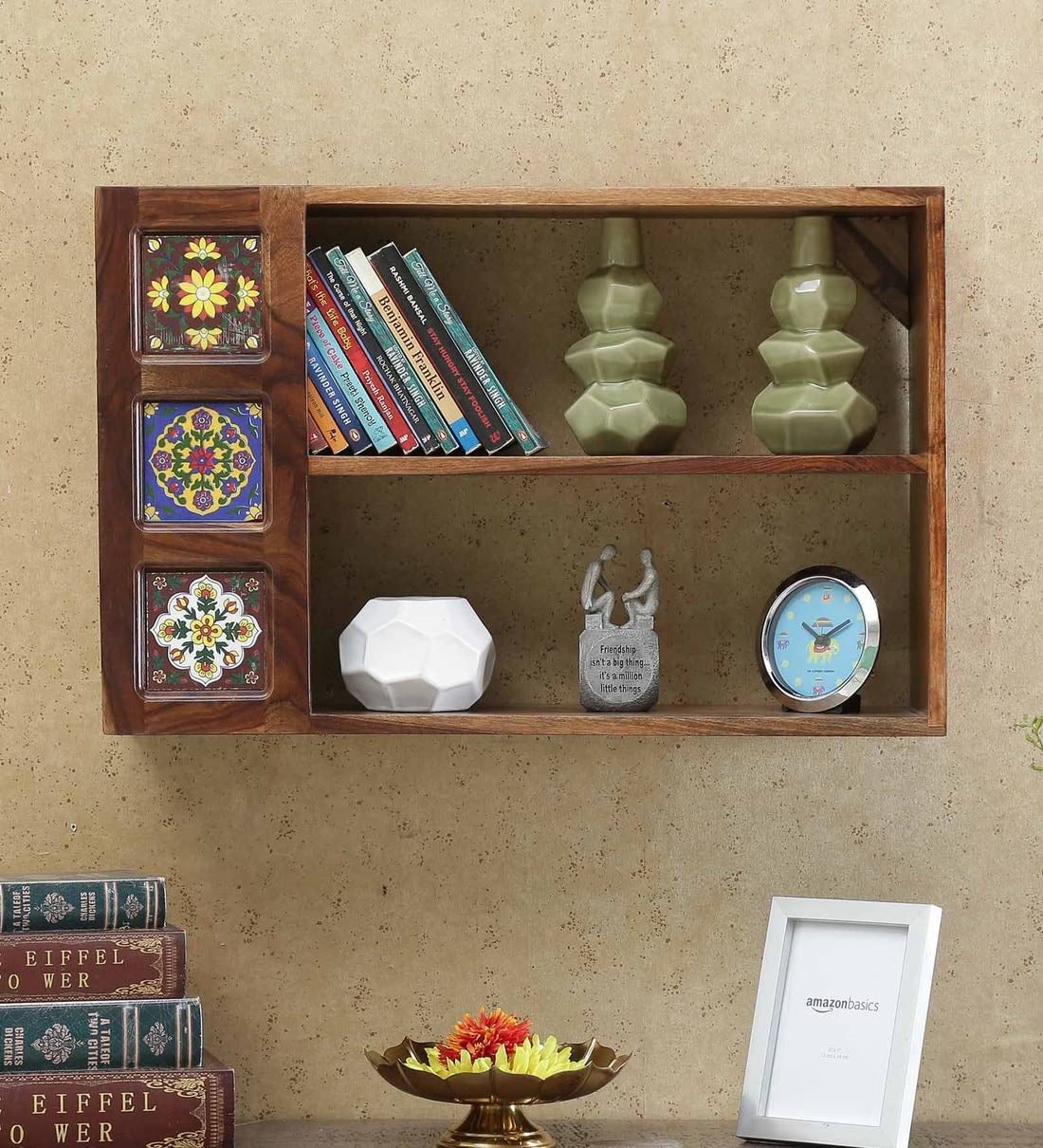 Chetan Interiors Wooden Book Shelf for Home Library with Door | Wall Mount Book Storage Rack Stand for Home | Study, Kids Room | Living Room with Rajasthani Design (29×8×18 Inch, Teak Finish Finish)-image-47