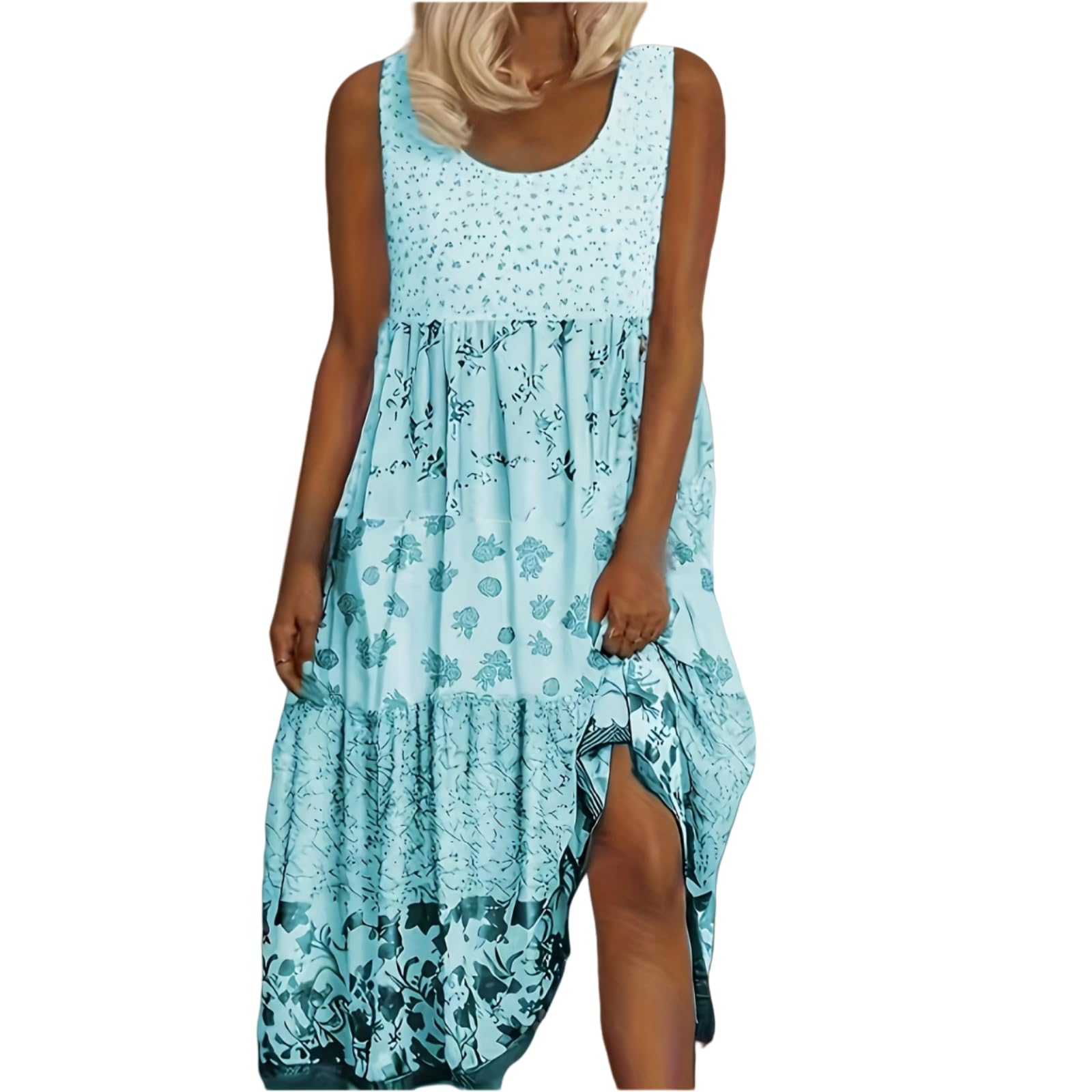 Vestito Donna Estivo Lungo Vestiti Estivi Comodo Casual Stampa Floreale Copricostume Mare Girocollo Senza Maniche Abito Elegante Boho Abiti Taglie Forti Chic Prendisole Vacanza da Spiaggia