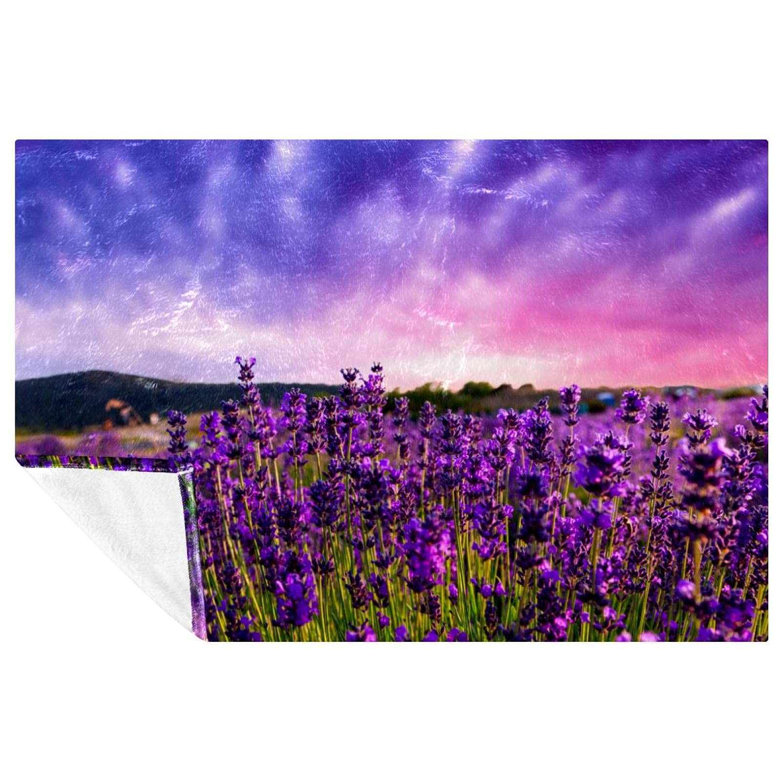 Couverture douce motif lavande 150x100 cm en flanelle chaude pour lit et canapé