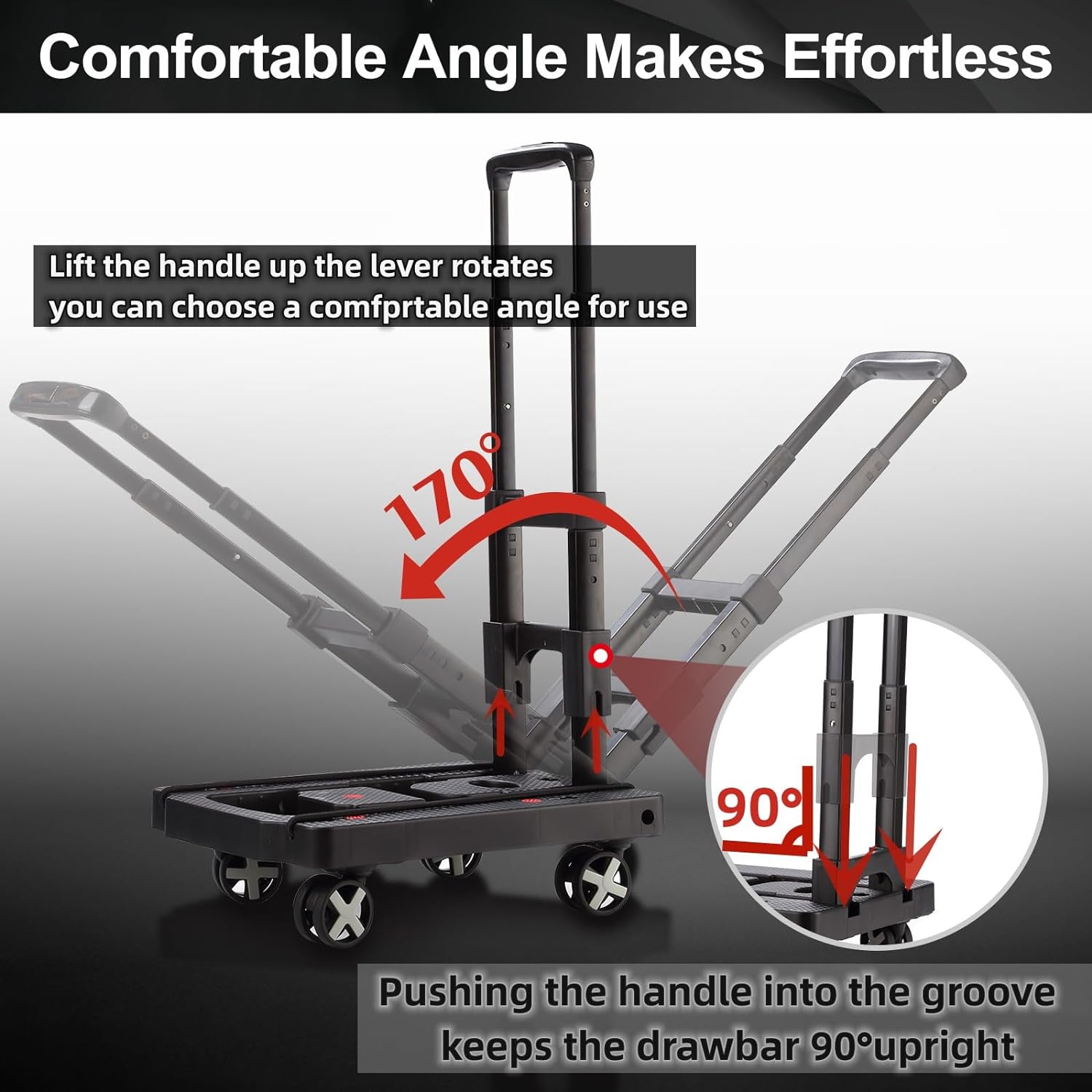 GtIiFmTe Folding Hand Truck, Lightweight Hand Truck Dolly Foldable,Luggage cart with 4 Rotate Wheels, Utility Cart with Adjustable Handle,Collapsible Dolly for Moving Travel Shopping Airport Office