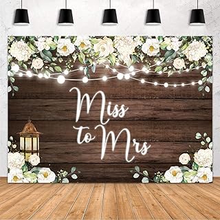 MEHOFOND Miss to Mrs Backdrop Rustic Bridal Shower Decorations Backdrop Wedding Bride to Be Engagement Party Banner White Rose Decor Suplies Photography Background Photo Booth Props Vinyl 7x5ft