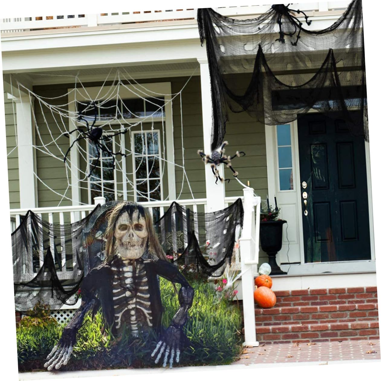 Uonlytech 5 Pezzi Decorazione Halloween in Poliestere Nero Rete Spaventosa per Addobbi Giardino, Leggera e Resistente, per Ingressi e Cancelli Festivi