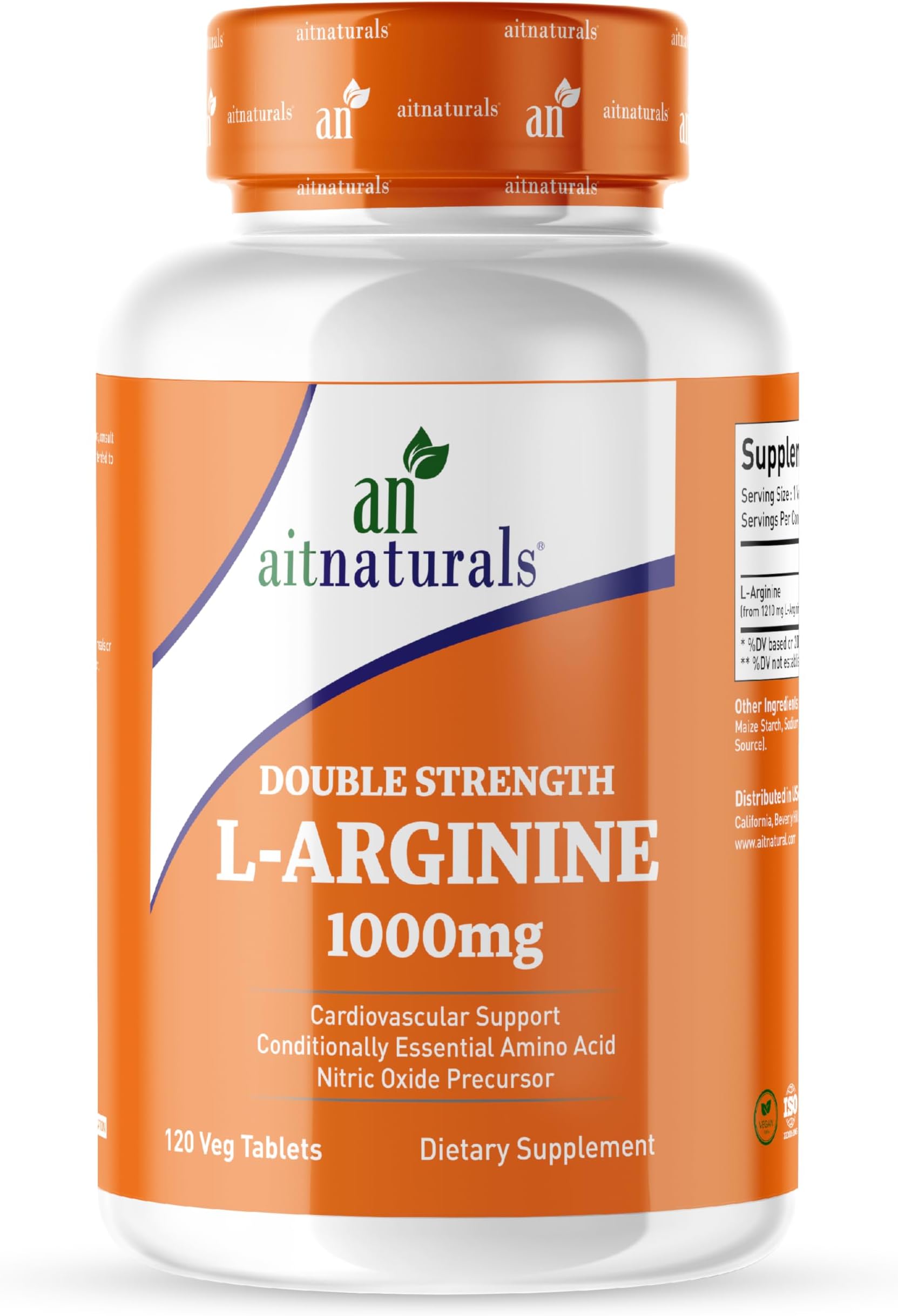 Aitnaturals Double Strength L-Arginine 1000mg (120 Tablets) | Nitric Oxide Precursor, Amino Acid | Supports Cardiovascular Health, Blood Circulation, Muscle Growth, Energy & Workout Recovery | Non-GMO