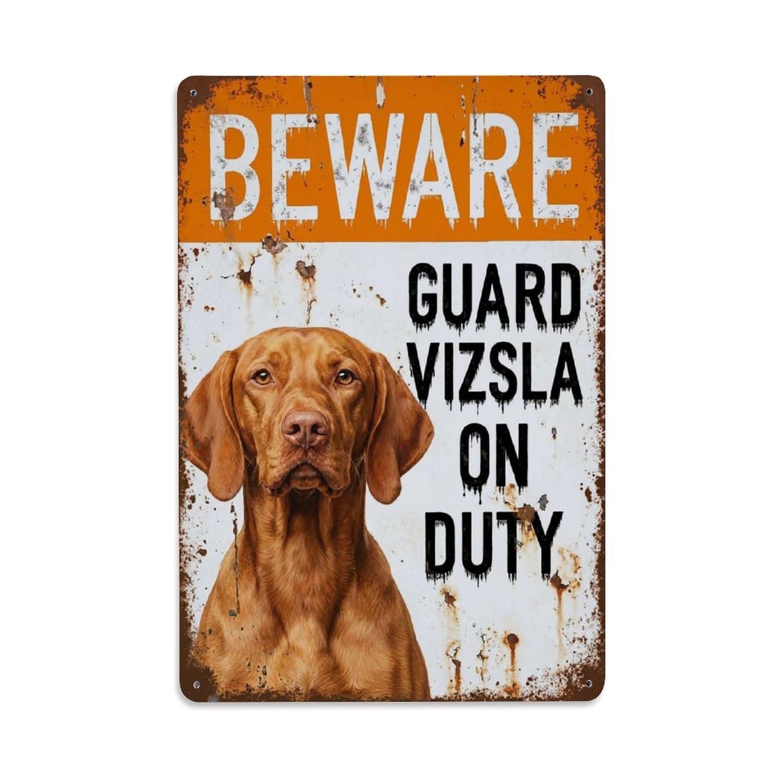 Vintage Funny Vizsla Guard Beware of Dog Driveway Metal Tin Sign Plaque Wall Decor for Cafe, Club Bar, Office, Garden Metal Poster 8x12Inch