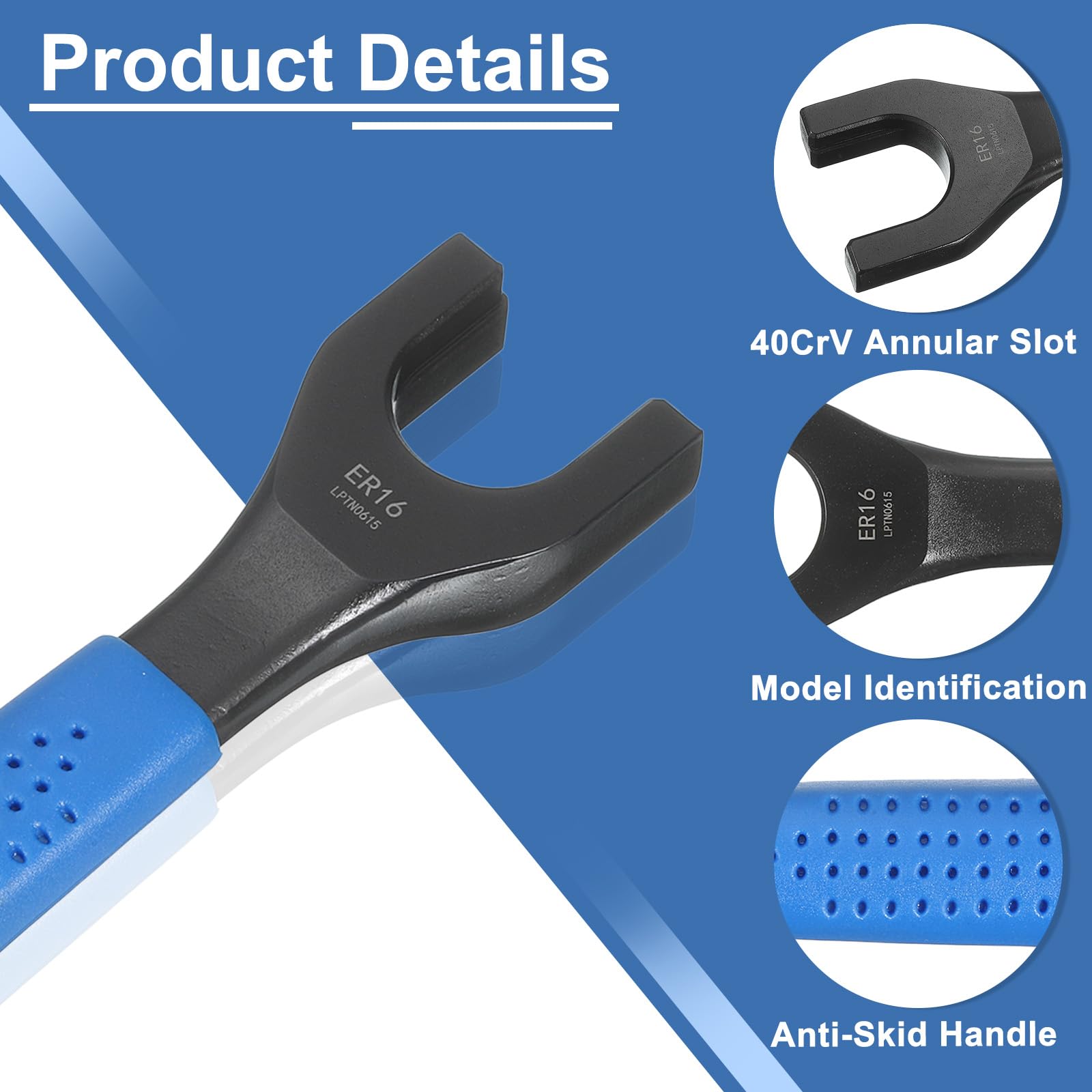 uxcell ER16 O-Type Collet Chuck Wrench Spanner 40CrV Integral Type Nut Spanner with Non-Slip Handle for Clamping Nut Milling Machine Lathe Chuck Holder Tools - Image 4