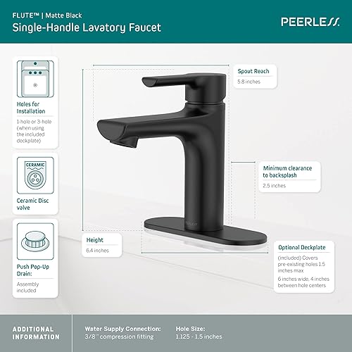 Miniatura 3 de Peerless P1513LF-BL - Grifo de baño con flauta, color negro mate