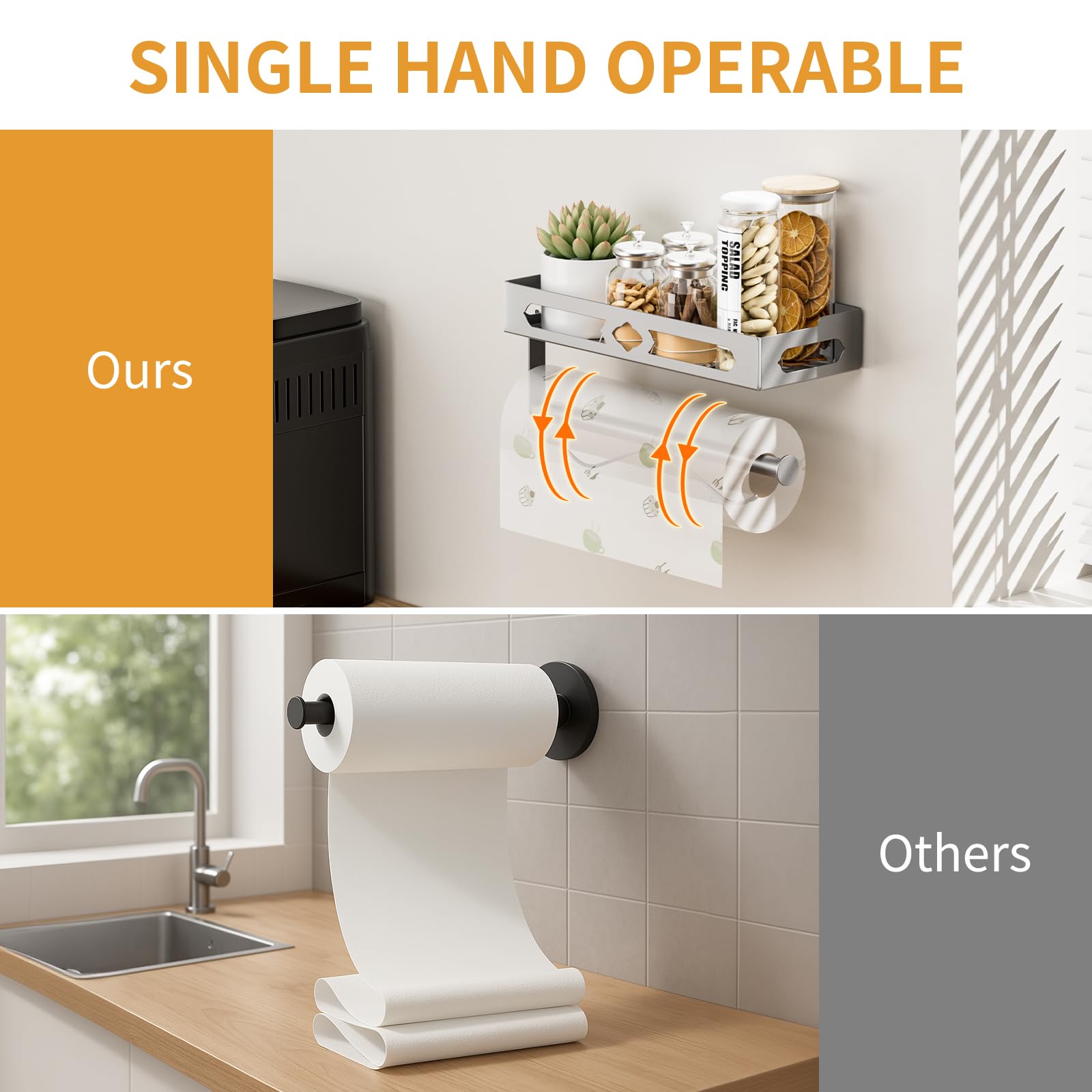 ZDDLOINP Spice Rack with Paper Towel Holder Roll and Hooks, Wall Mounted Spice Rack - Image 3