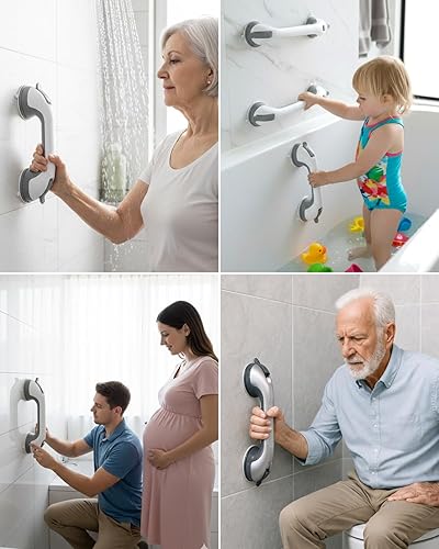 Miniatura 8 de Paquete de 2 barras de agarre de ducha con ventosa para personas mayores, asas de ducha extraíbles resistentes para bañeras y duchas, pasamanos de