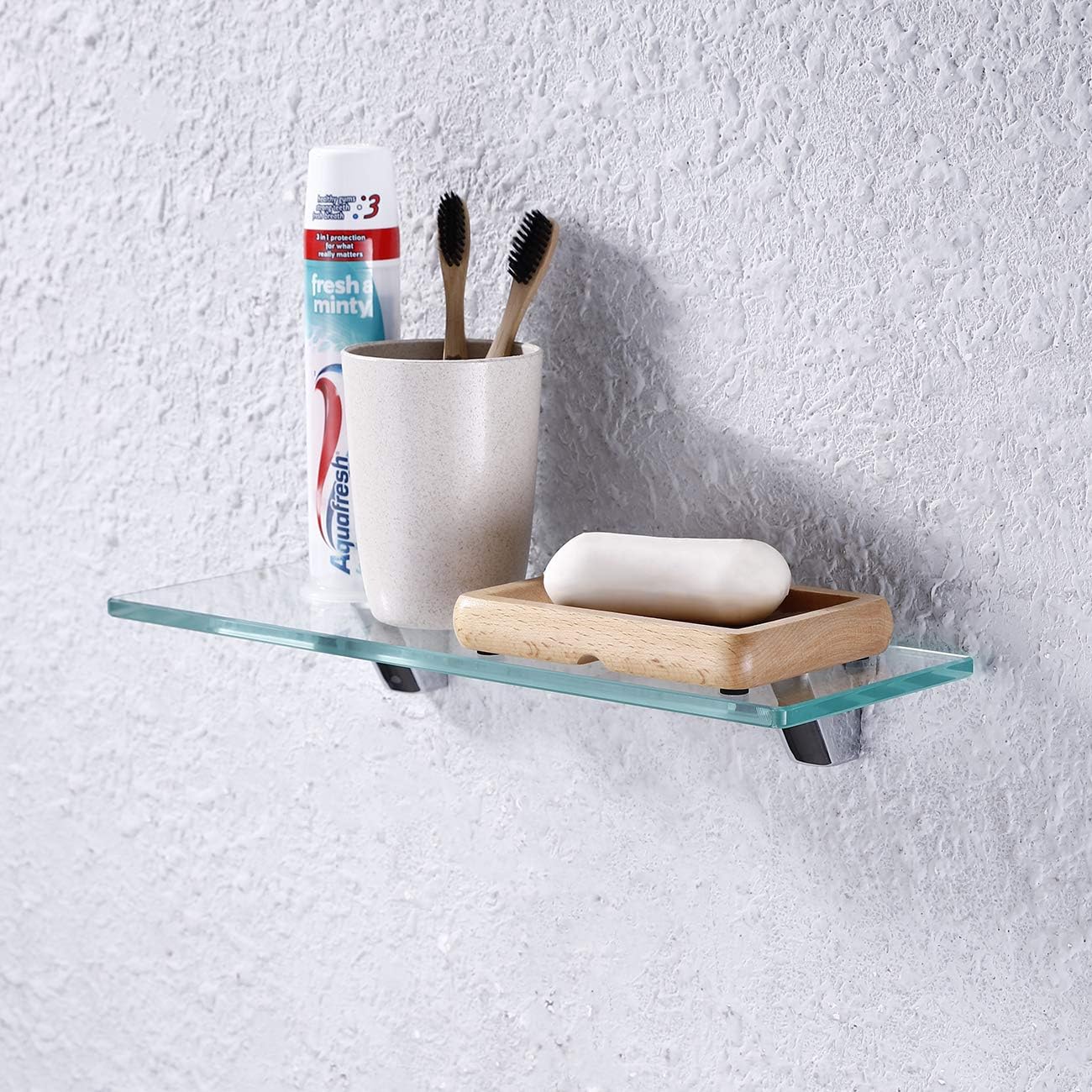 KES Bathroom Tempered Glass Shelf 14-Inch 8MM-Thick Wall Mount Rectangular Polished Chrome, BGS3202S35 : Tools & Home Improvement