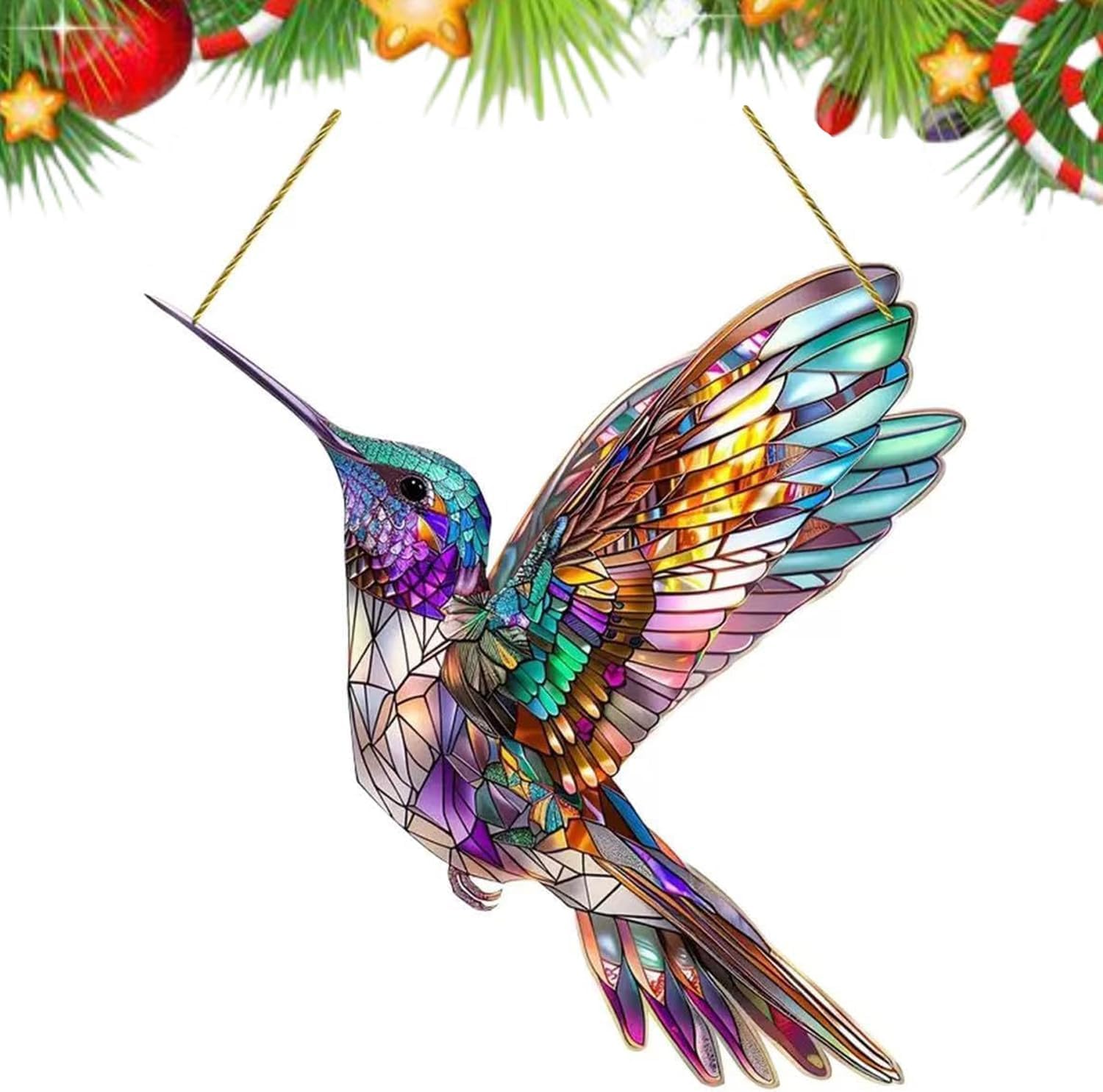 2 Acchiappasole Colibrì Colorati In Acrilico - Sospensioni Da Finestra Con Corda 20x19 Cm