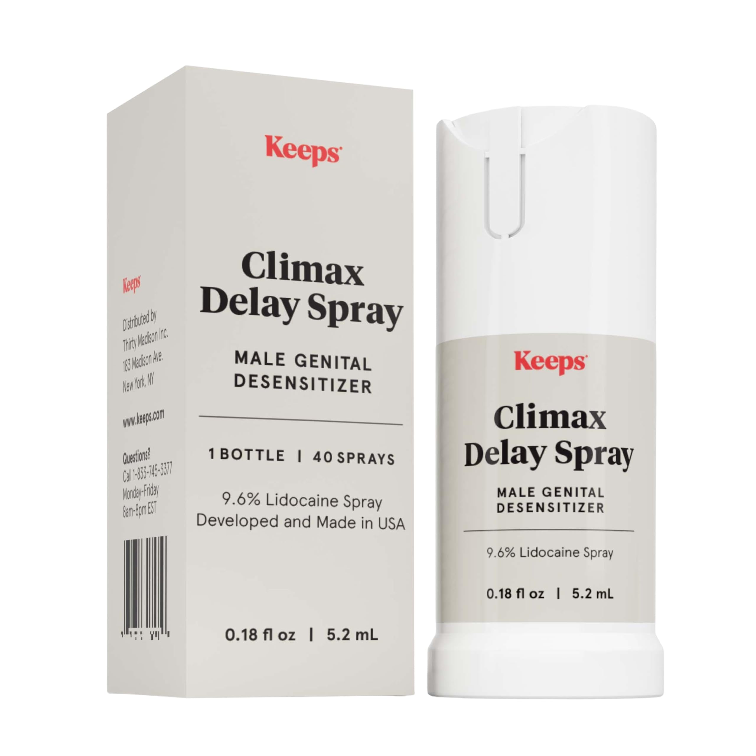 Keeps Climax Delay Spray for Men - Lidocaine Formula for Climax Control & Reduced Sensitivity - Male Desensitizing Spray to Help Adult Couples Last Longer in Bed - Prolongs Pleasure - 0.18 Fl Oz