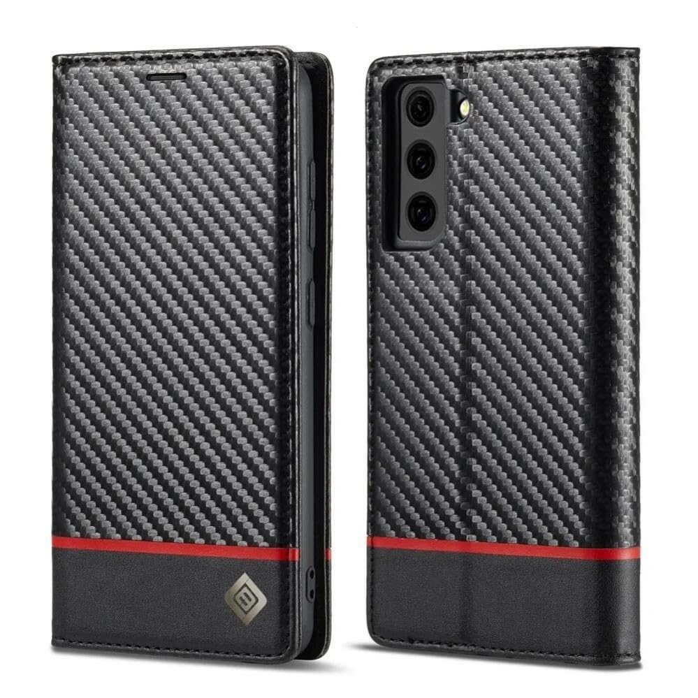Étui pour Samsung Galaxy A13 5G en cuir de fibre de carbone noir