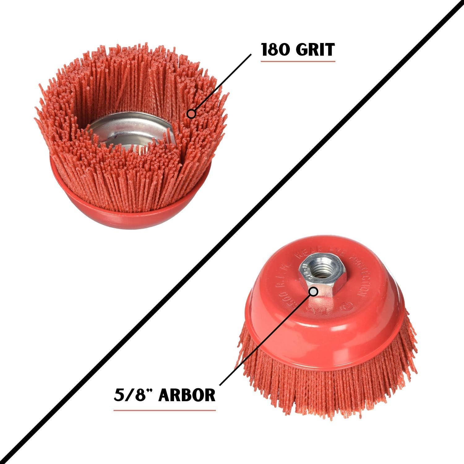 Abrasive 180 Grit Nylon Bristle Cup Brush - 6 Inch - Safe for Use on Metal, Wood, Aluminum and Plastic Surfaces (2)