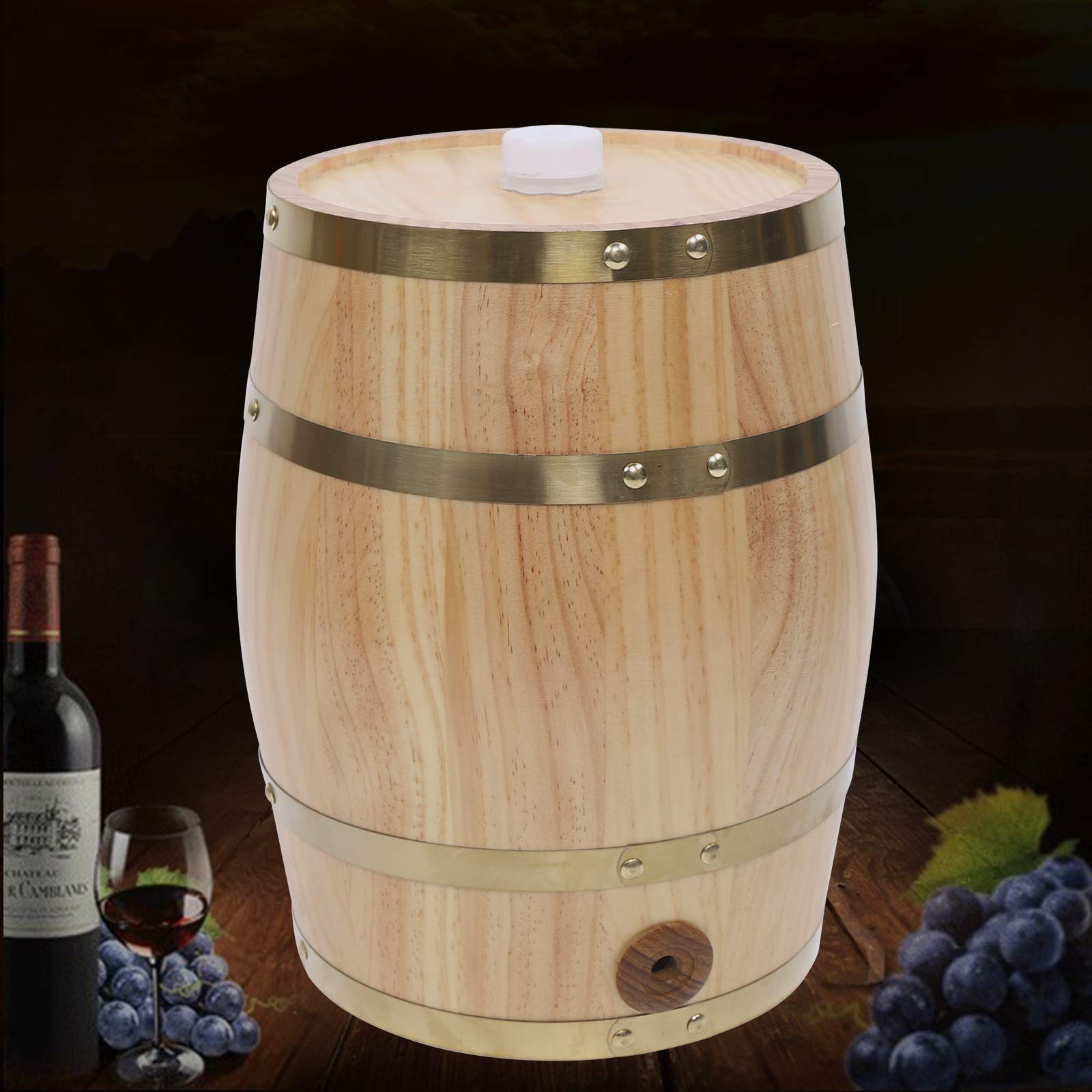 Headery Pine Wood Wine Barrel Whisky Barrel, Large Capacity Home Wine Making Barrels Wood Barrel, Vertical Standing Beer Barrel with Faucet for Home Wine Making Brewing (2.6Gal)