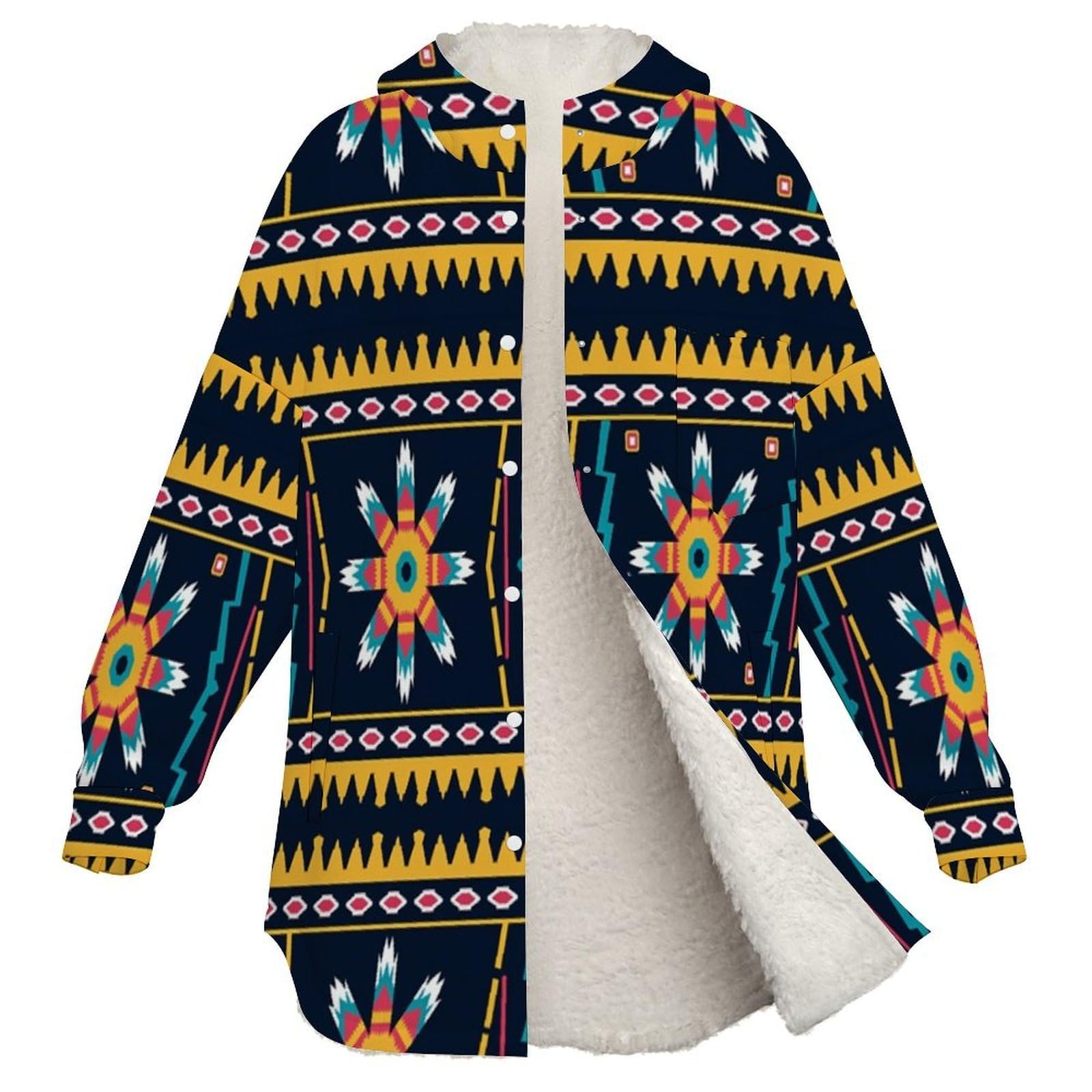 Sudadera Invierno con Capucha de Forro Polar Mujer Rayas Geométricas Triangulares Cálido Hoodies a Manga Larga Felpa Sudadera con Bolsillos, Marrón