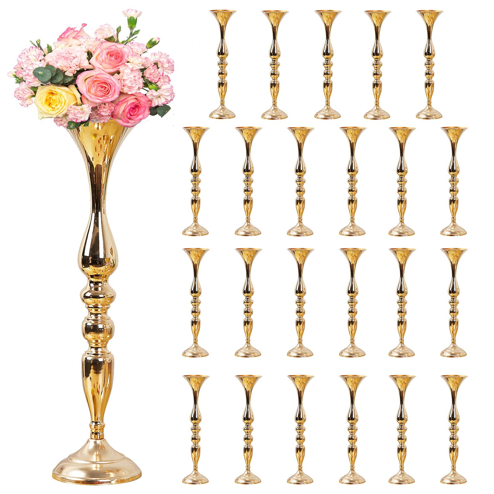 24 Pcs Metal Flower Arrangements Stand 20 Inch Tall Wedding Flower Vase Centerpieces Table Decoration Flower Stand for Party Wedding Reception Flower Arrangement Candle Holder (Gold)
