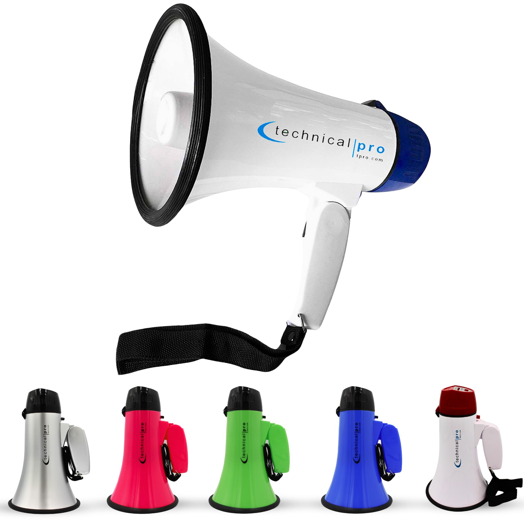 Technical Pro Megáfono MPH15 Altavoz PA con Alcance de hasta 800 Yardas para Eventos Deportivos, campamentos, Entrenadores de conducción y taladros de Seguridad, con Volumen Ajustable y Sirena