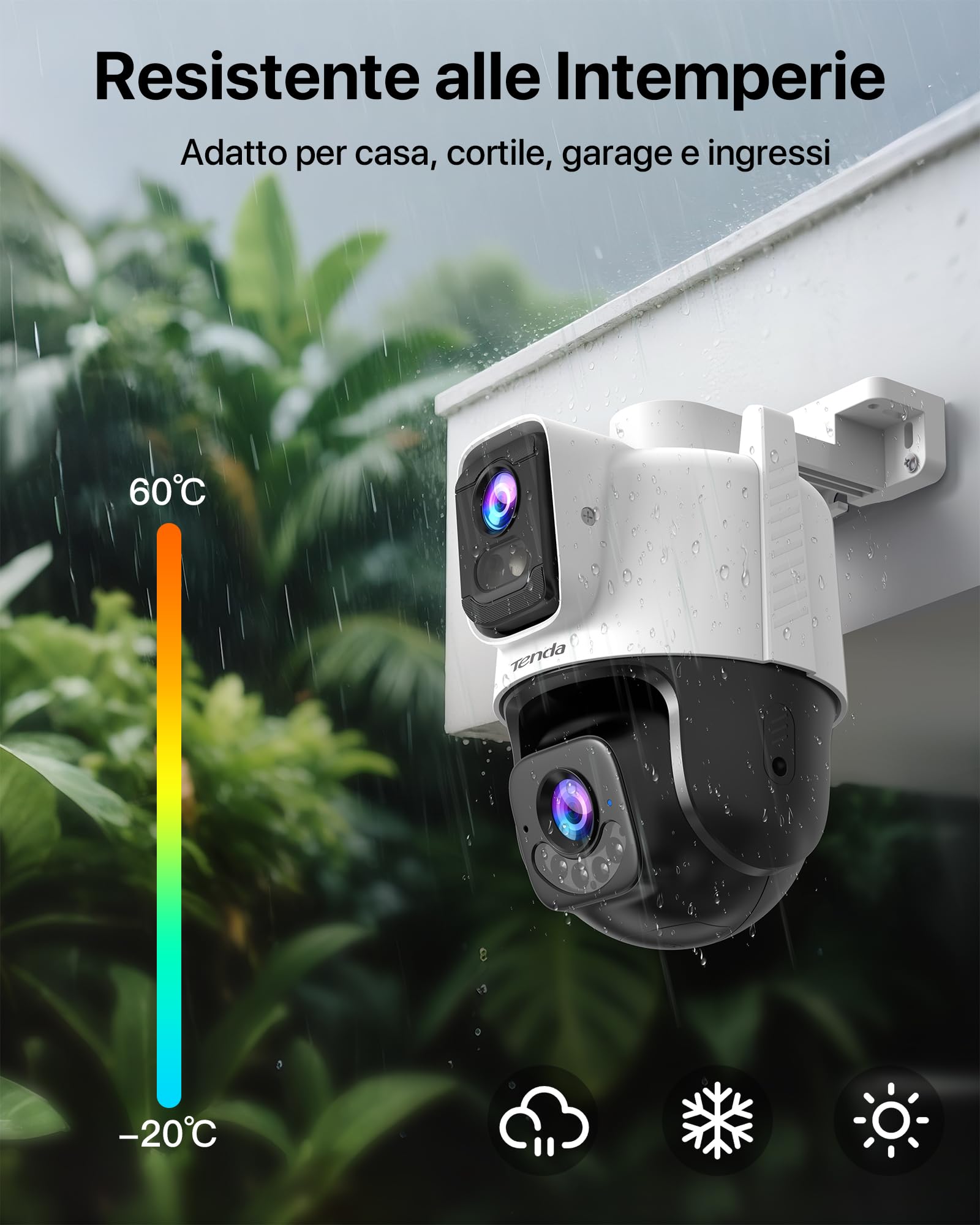Tenda CH9 Telecamera Wi-Fi Esterno Doppia Lente 2K+2K, Wi-Fi 6 PTZ 360°, Pattugliamento Automatico, Visione Notturna a Colori, Allarme Sonoro/Luminoso, Rilevamento Umano/Veicoli, IP65