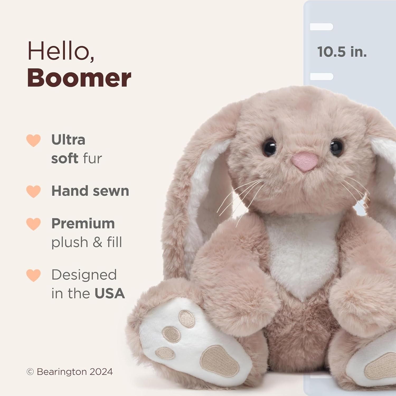 Bearington Boomer Easter Bunny Stuffed Animal - 10.5" Premium Soft Plush Easter Stuffed Animals for Everyday Cuddles and Playtime - Adorable Bunny Rabbit Plush Gift for Babies, Toddlers, and Kids