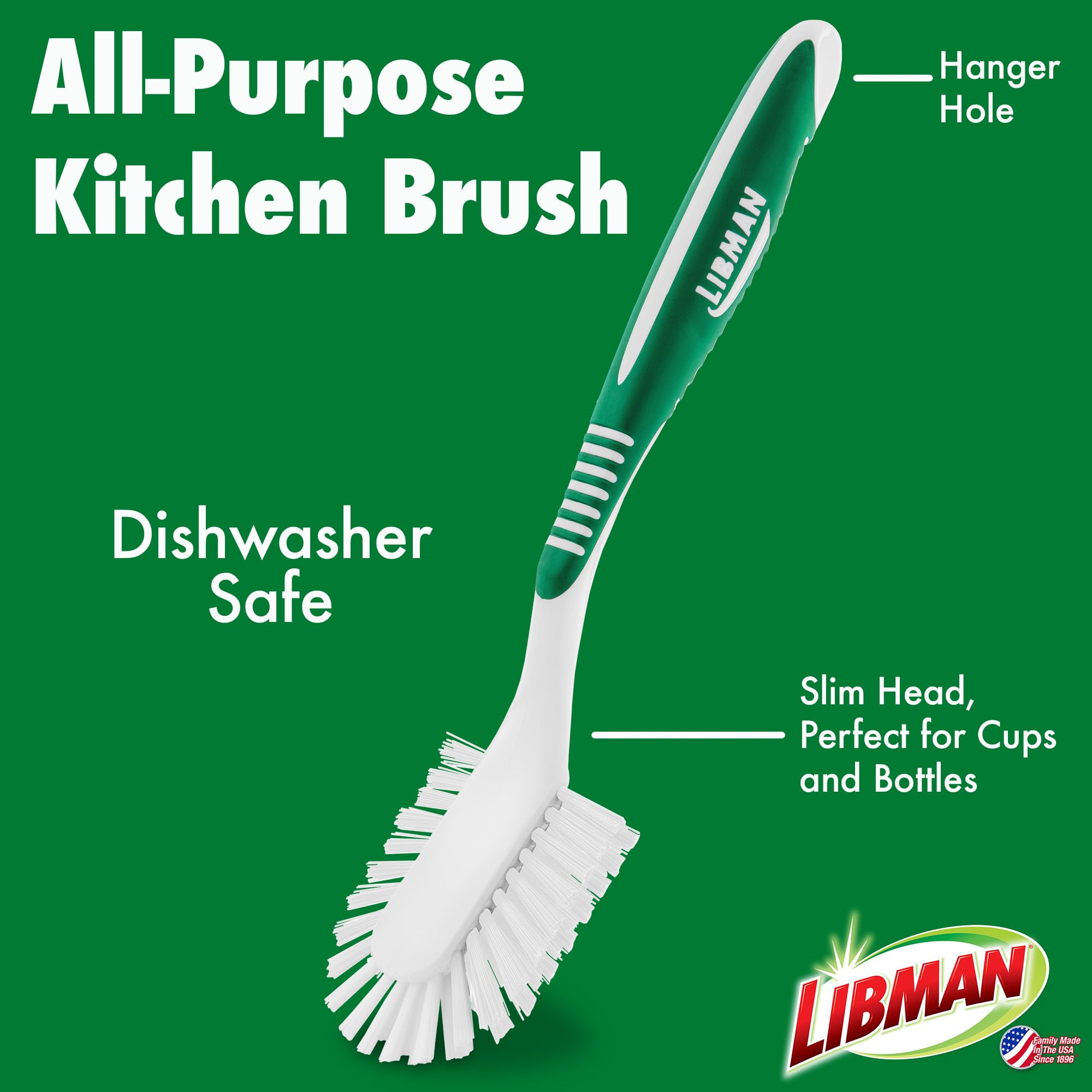 Libman Cepillo de Cocina, Fibras Pet recicladas de plástico, Verde y Blanco