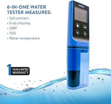 Solaxx MET01A SafeDip Digital Test Meter for pH, Chlorine, Salt and Temperature