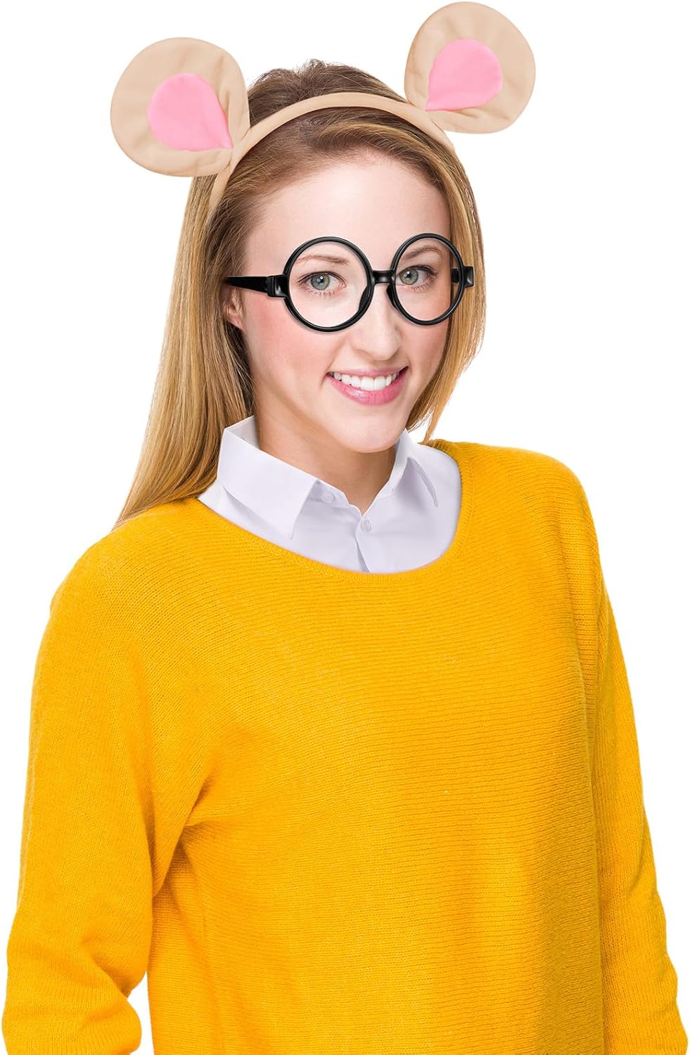 3 Pcs Halloween Animal Aardvark Costume Accessories Adult Include Aardvark Headband Ears Circle Glasses and White Fake Collar for Halloween Cosplay Party - Image 4